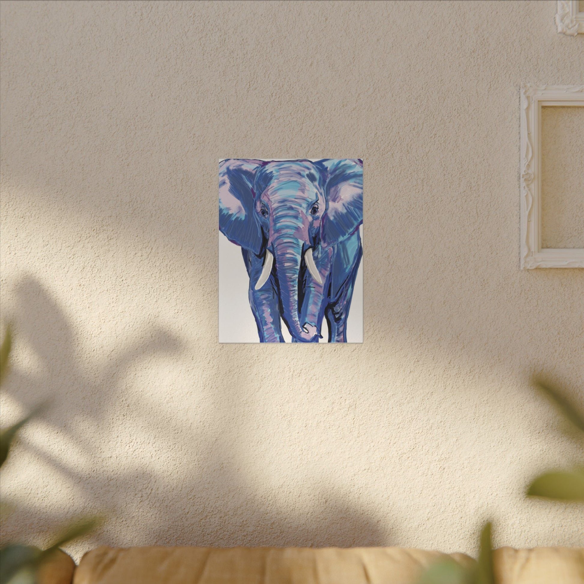 Blue and Pink Elephant Canvas Art - Colorful Elephant Wall Décor - Blue Cava