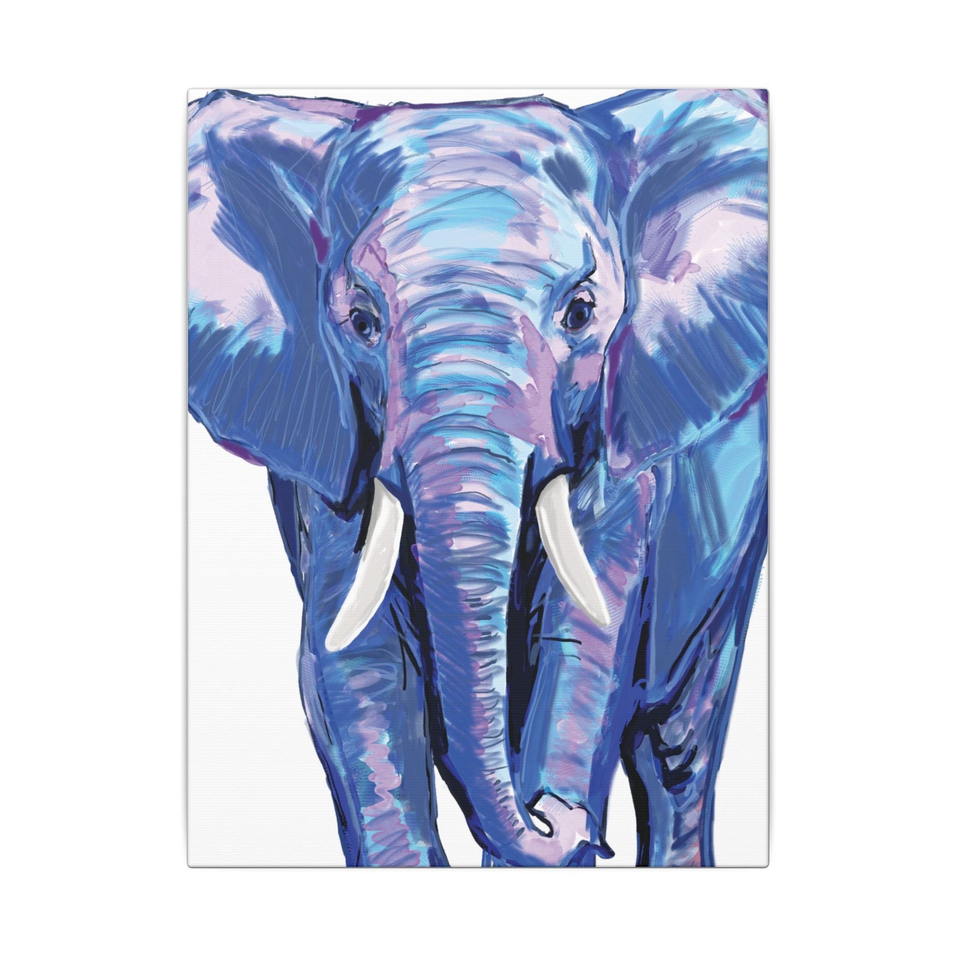 Blue and Pink Elephant Canvas Art - Colorful Elephant Wall Décor - Blue Cava