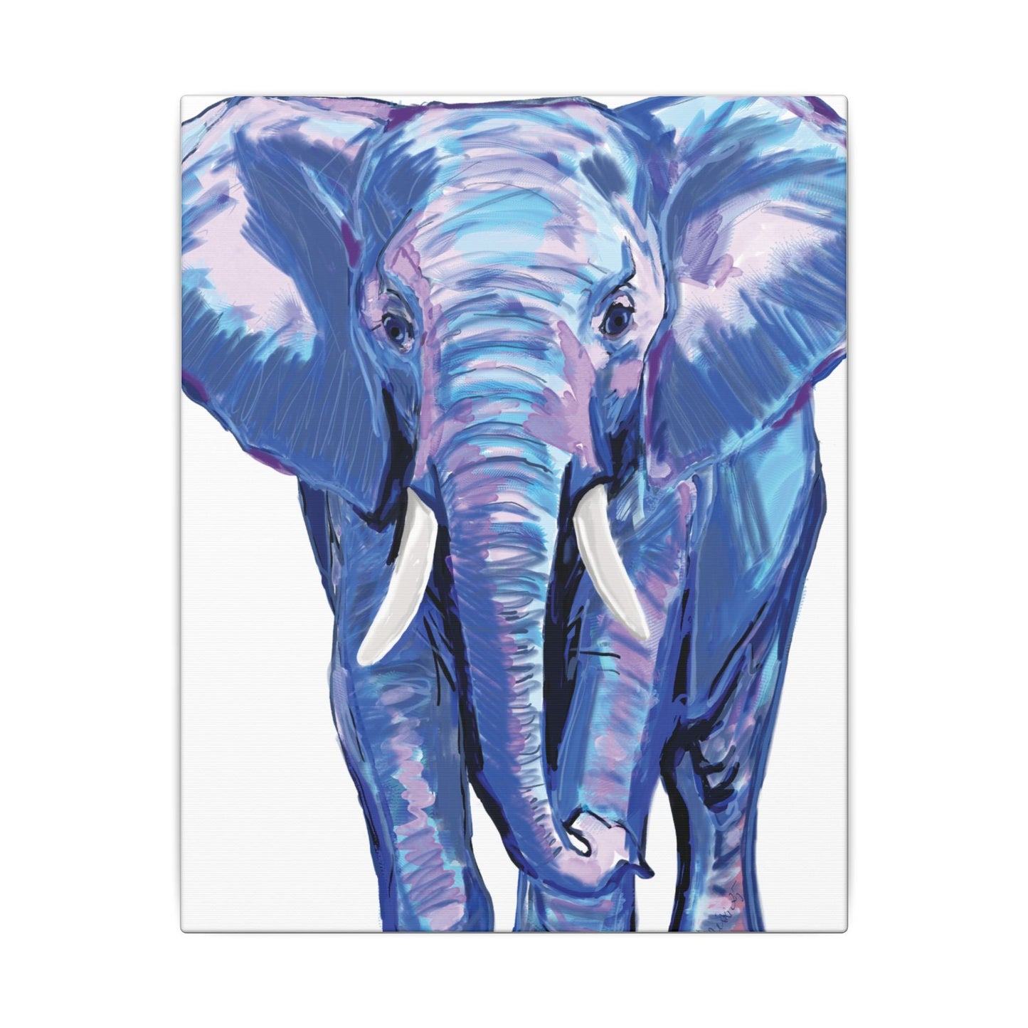 Blue and Pink Elephant Canvas Art - Colorful Elephant Wall Décor - Blue Cava