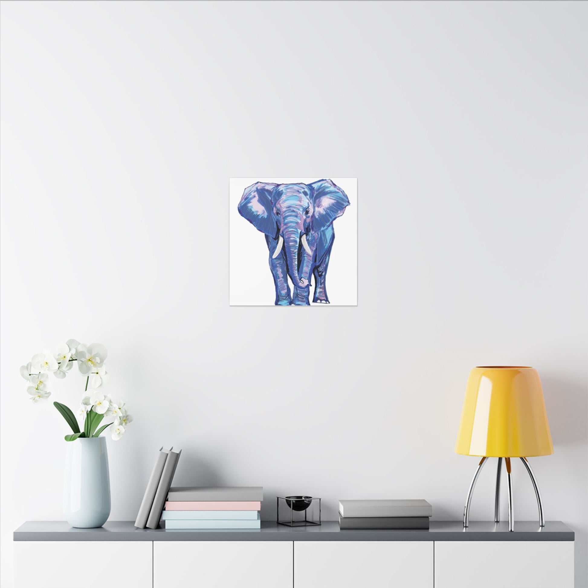 Blue and Pink Elephant Canvas Art - Colorful Elephant Wall Décor - Blue Cava
