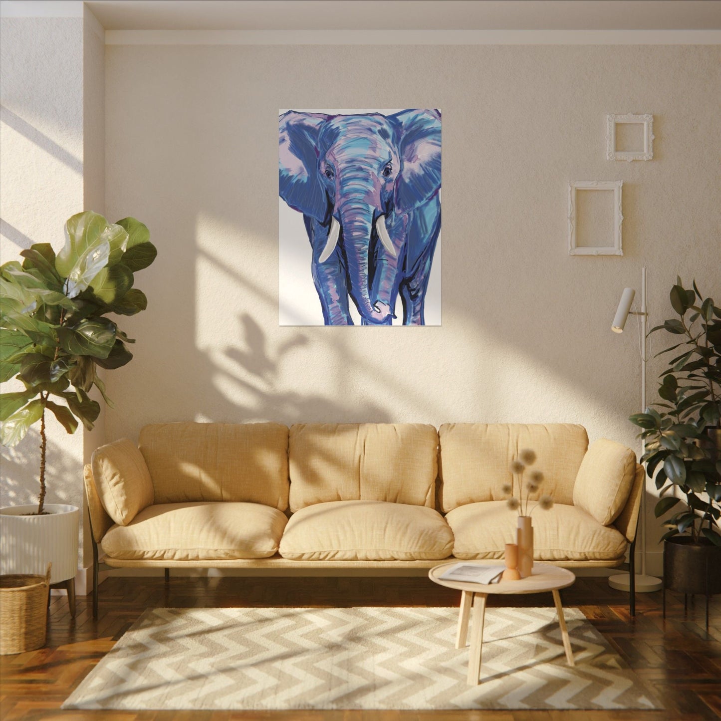 Blue and Pink Elephant Canvas Art - Colorful Elephant Wall Décor - Blue Cava