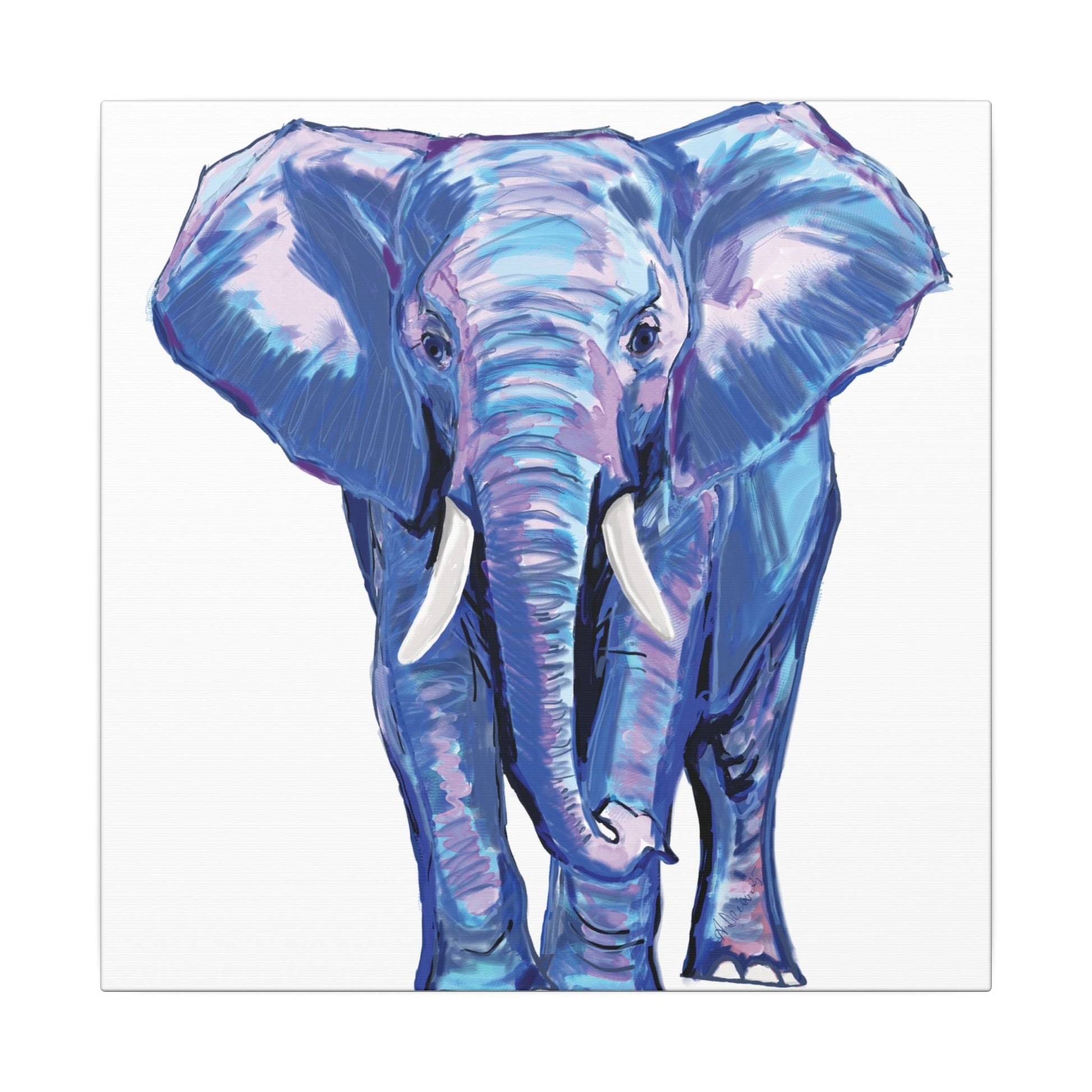 Blue and Pink Elephant Canvas Art - Colorful Elephant Wall Décor - Blue Cava