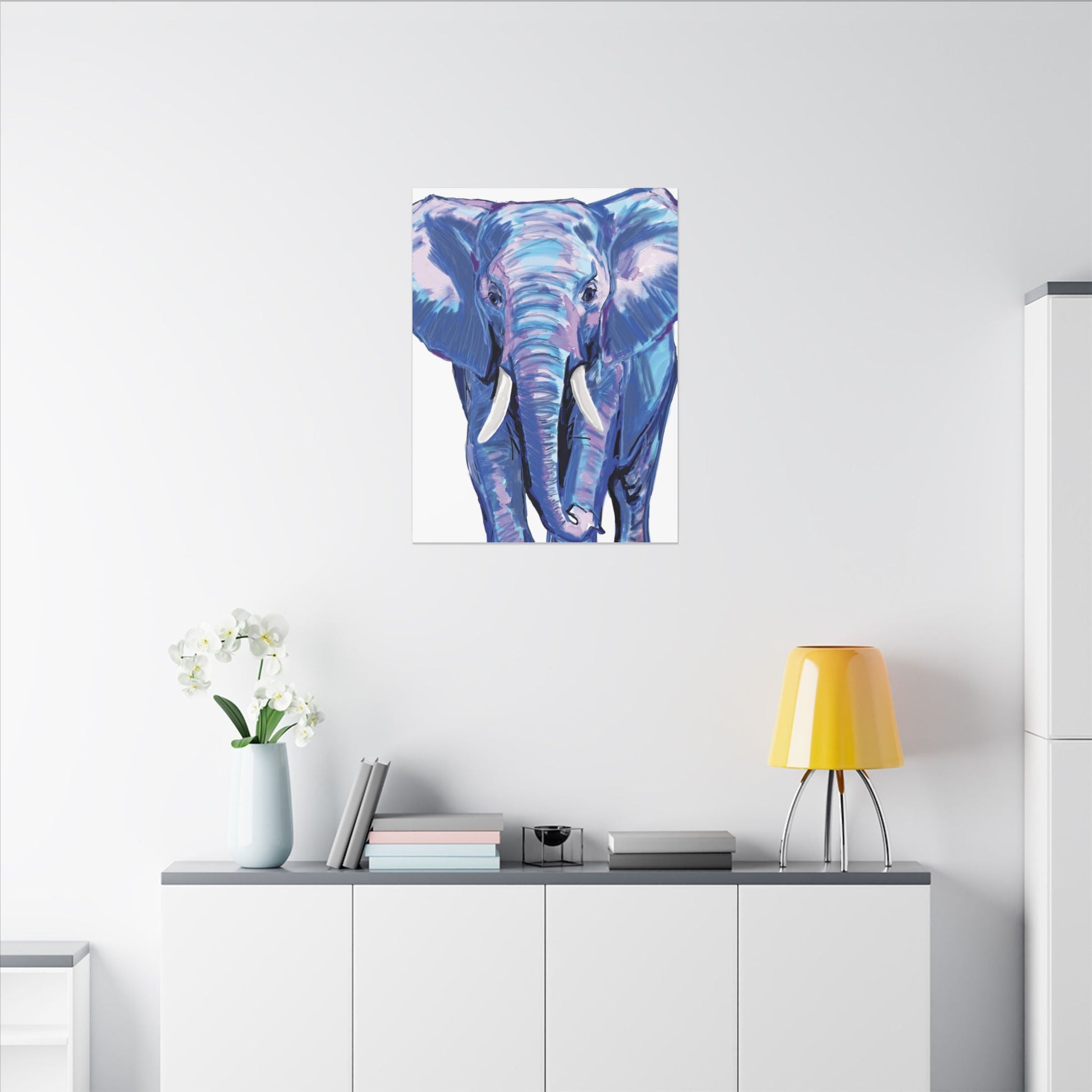 Blue and Pink Elephant Canvas Art - Colorful Elephant Wall Décor - Blue Cava