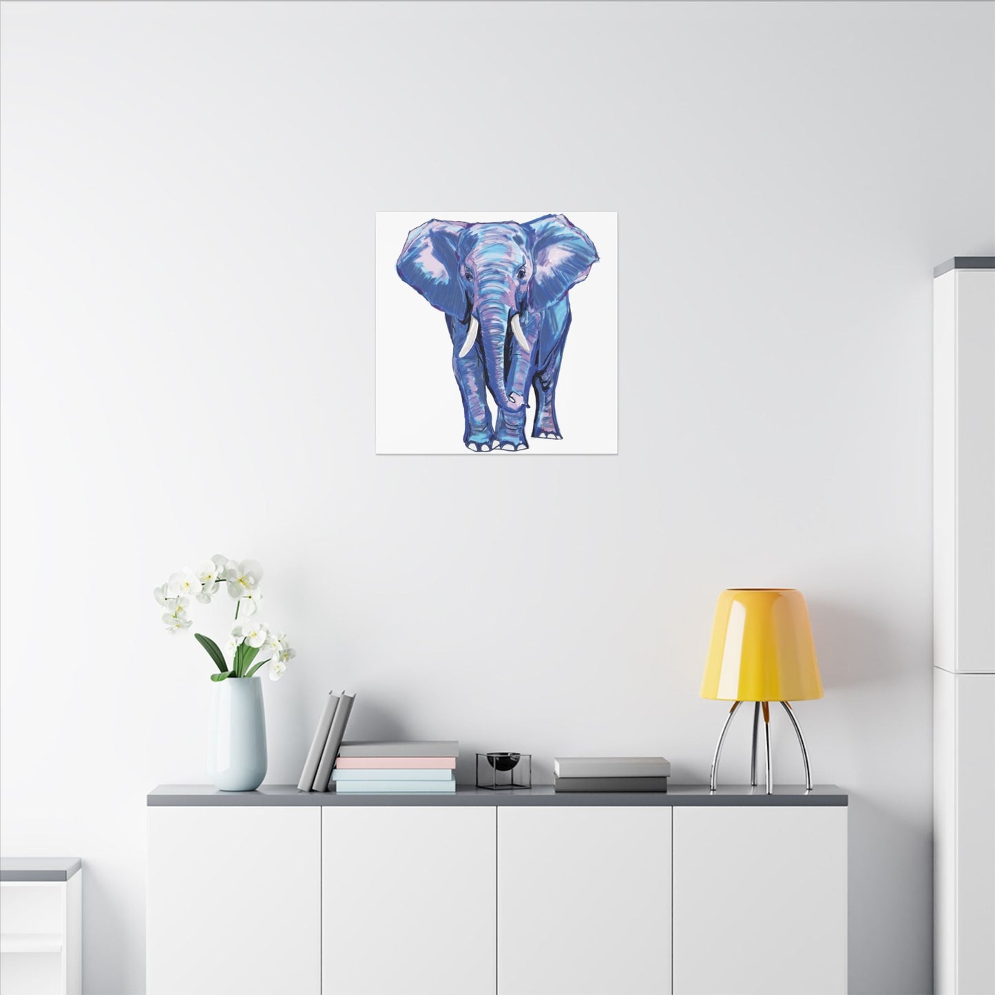 Blue and Pink Elephant Canvas Art - Colorful Elephant Wall Décor - Blue Cava