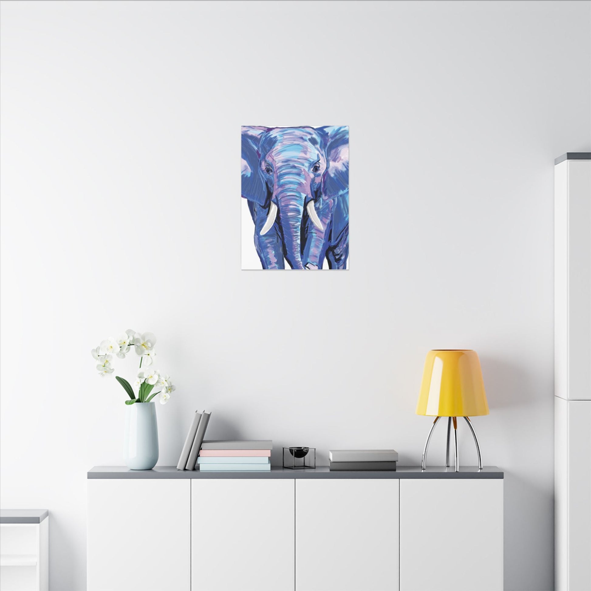 Blue and Pink Elephant Canvas Art - Colorful Elephant Wall Décor - Blue Cava