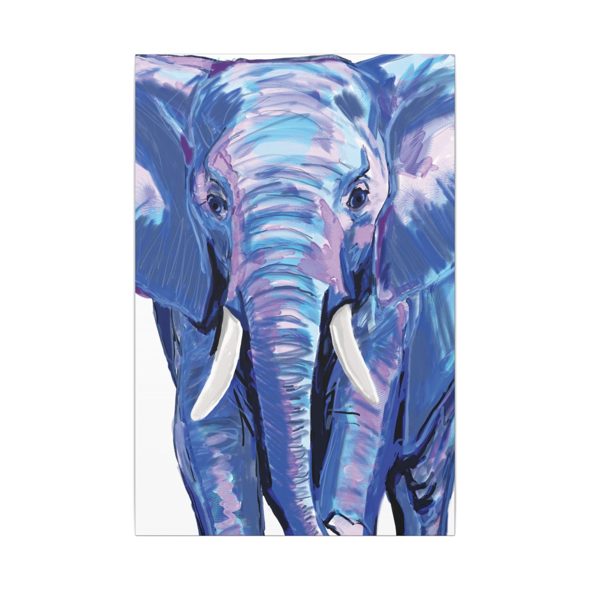 Blue and Pink Elephant Canvas Art - Colorful Elephant Wall Décor - Blue Cava