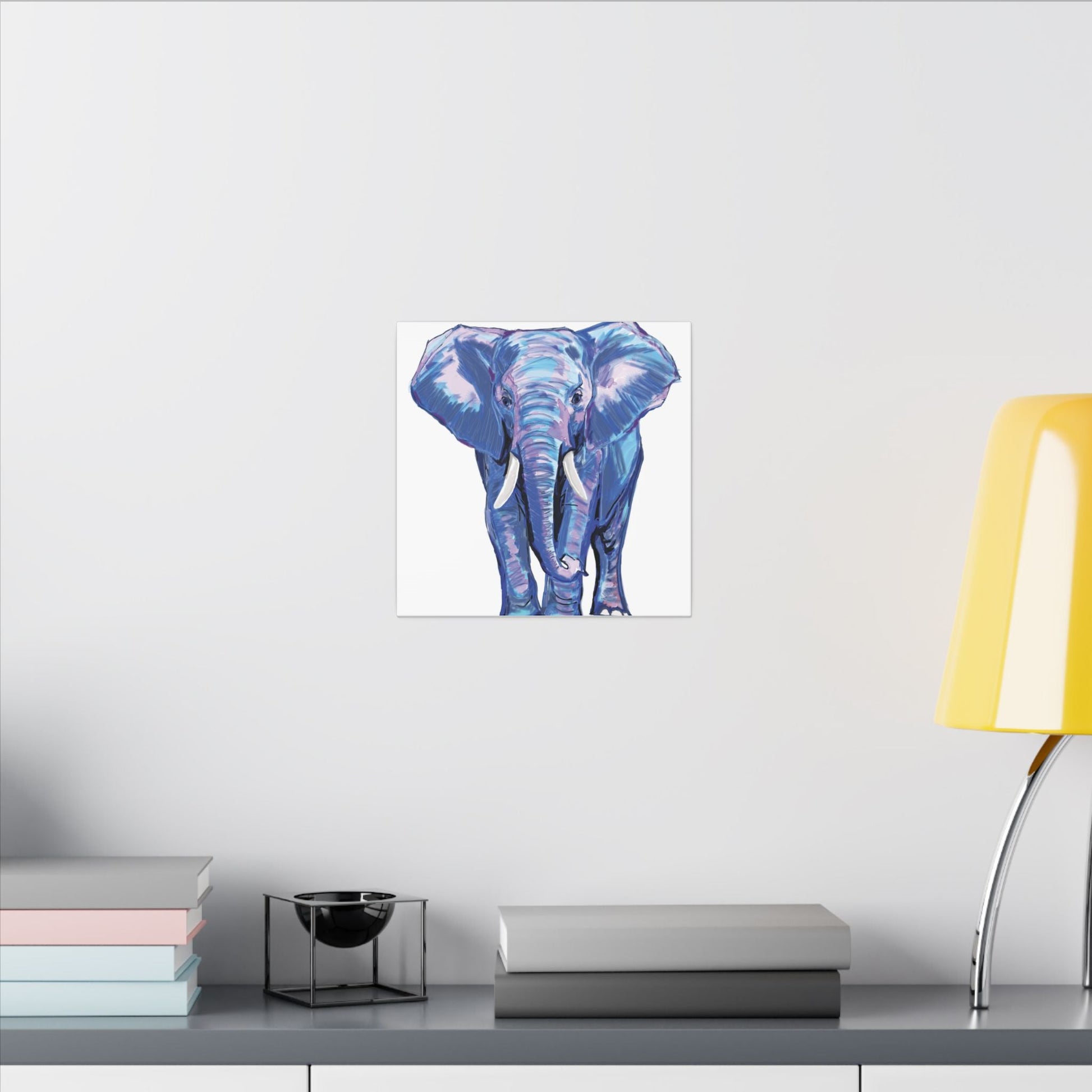 Blue and Pink Elephant Canvas Art - Colorful Elephant Wall Décor - Blue Cava