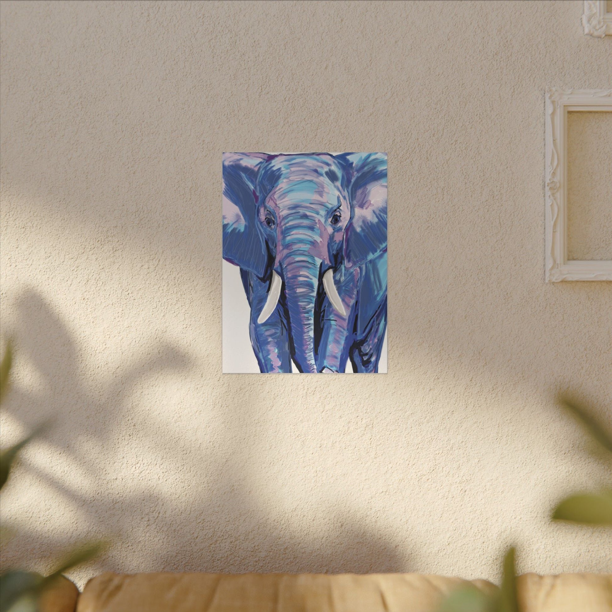 Blue and Pink Elephant Canvas Art - Colorful Elephant Wall Décor - Blue Cava