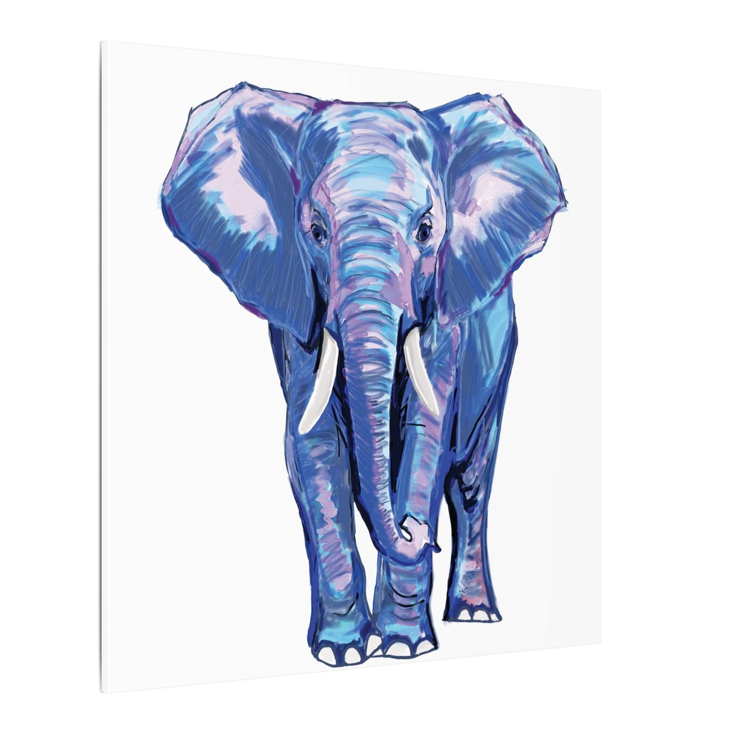 Blue and Pink Elephant Canvas Art - Colorful Elephant Wall Décor - Blue Cava