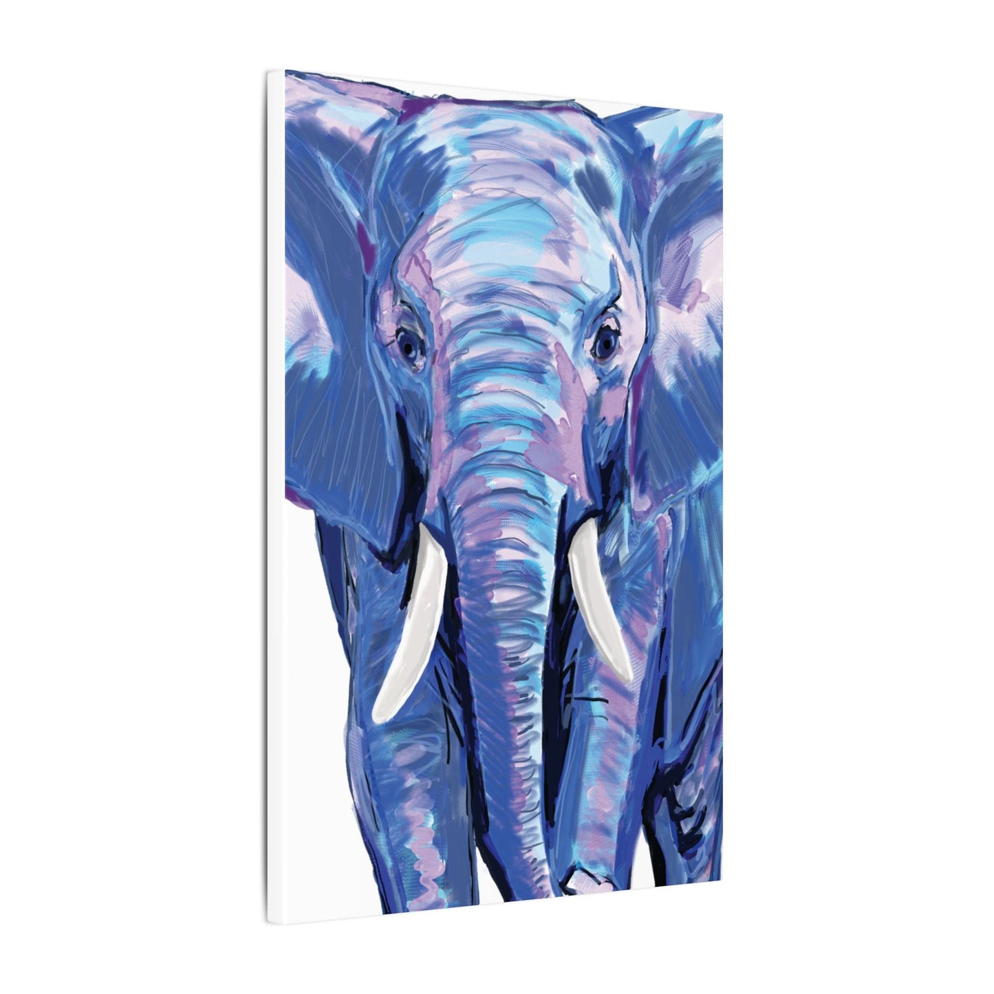 Blue and Pink Elephant Canvas Art - Colorful Elephant Wall Décor - Blue Cava