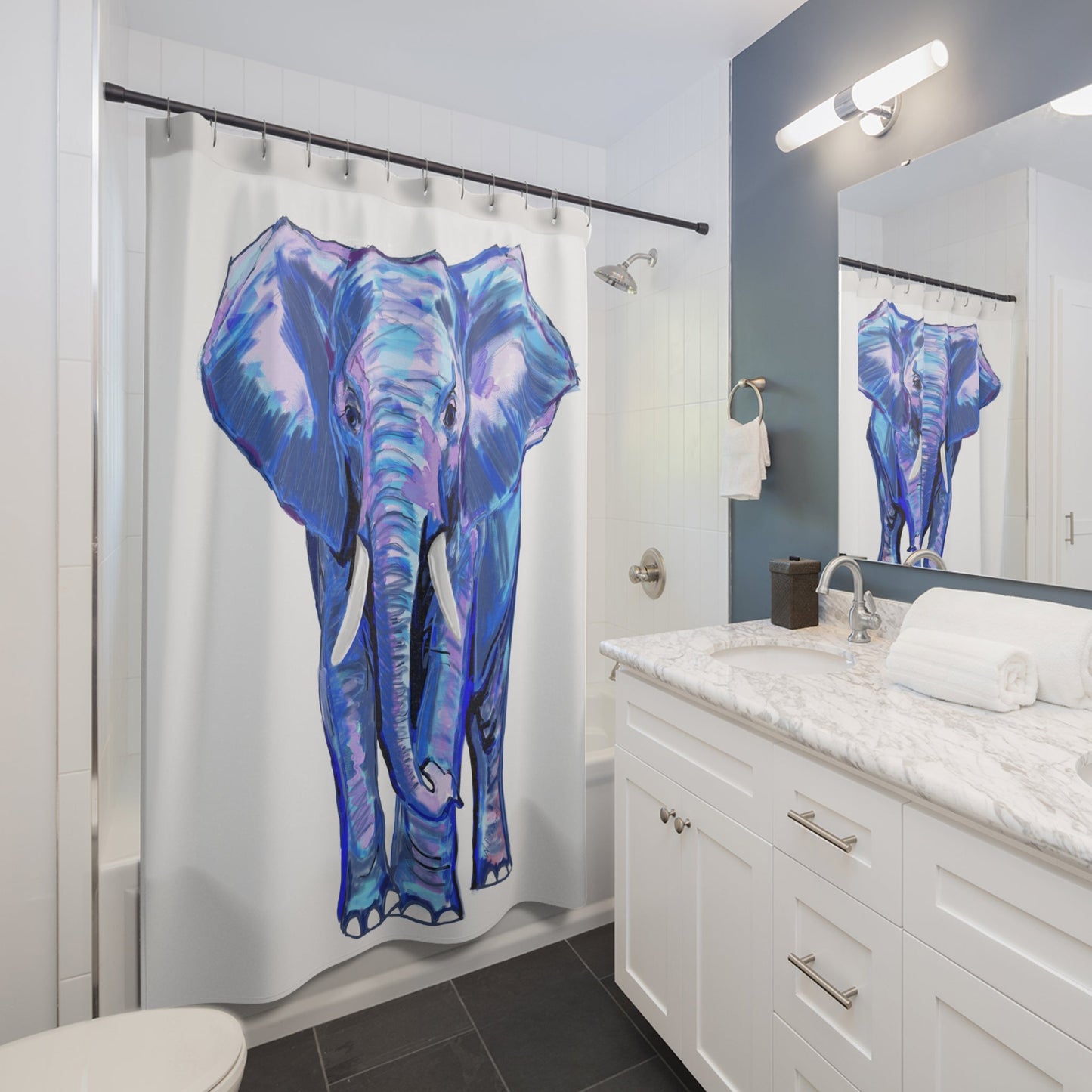 Blue And Pink Elephant Shower Curtain - Blue Cava