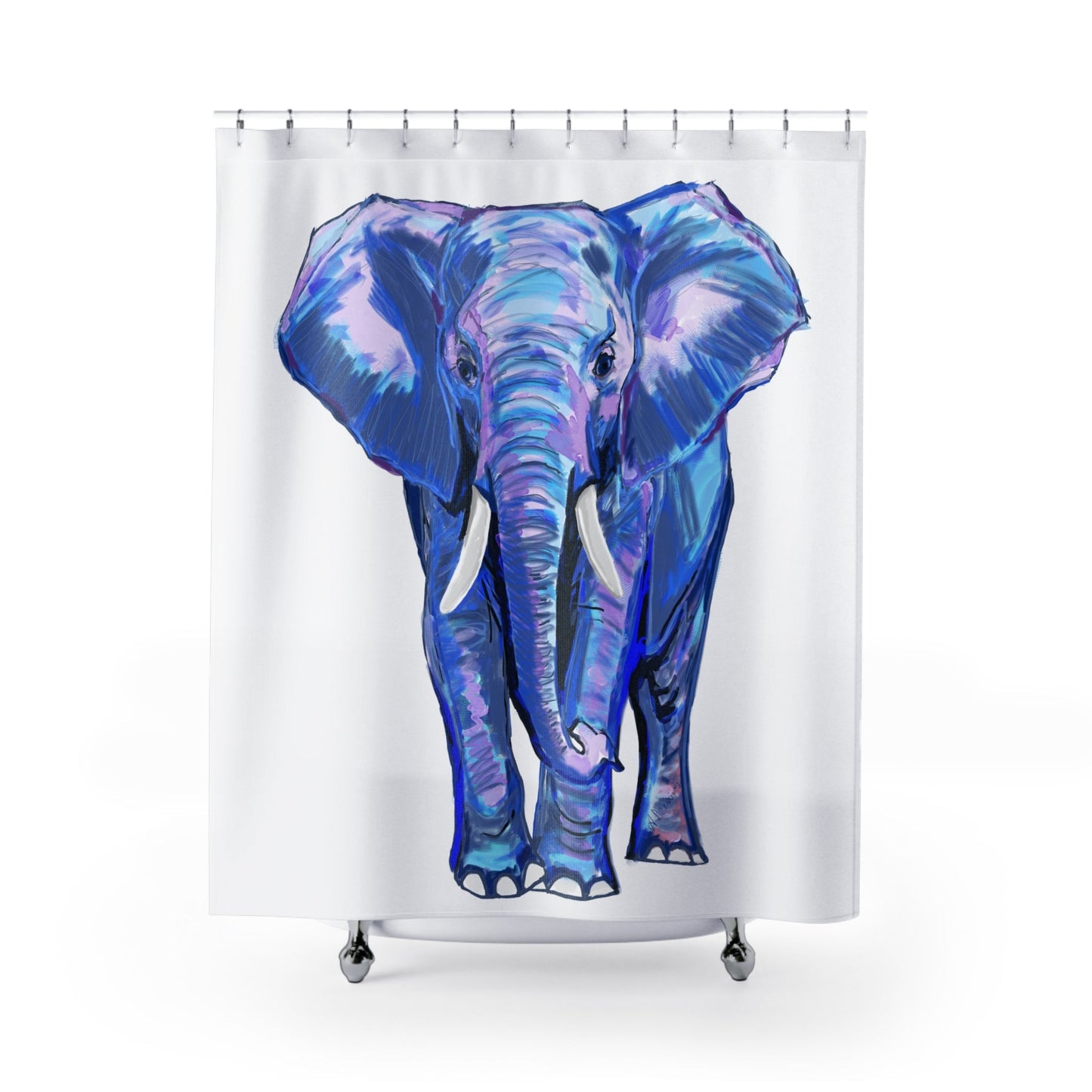 Blue And Pink Elephant Shower Curtain - Blue Cava