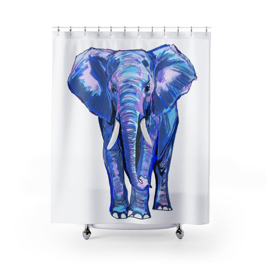 Blue And Pink Elephant Shower Curtain - Blue Cava