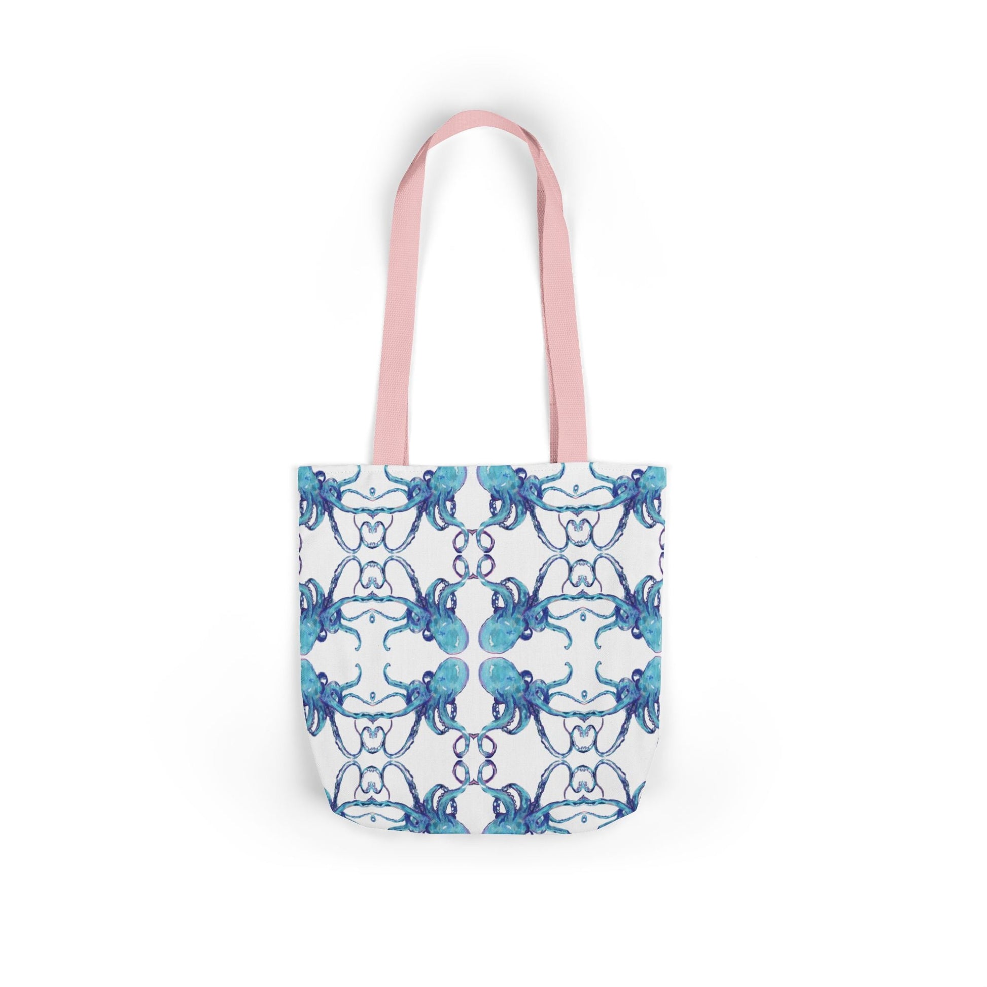 Blue Octopus Canvas Tote Bag with Color Straps, Eco - Friendly Tote - Blue Cava