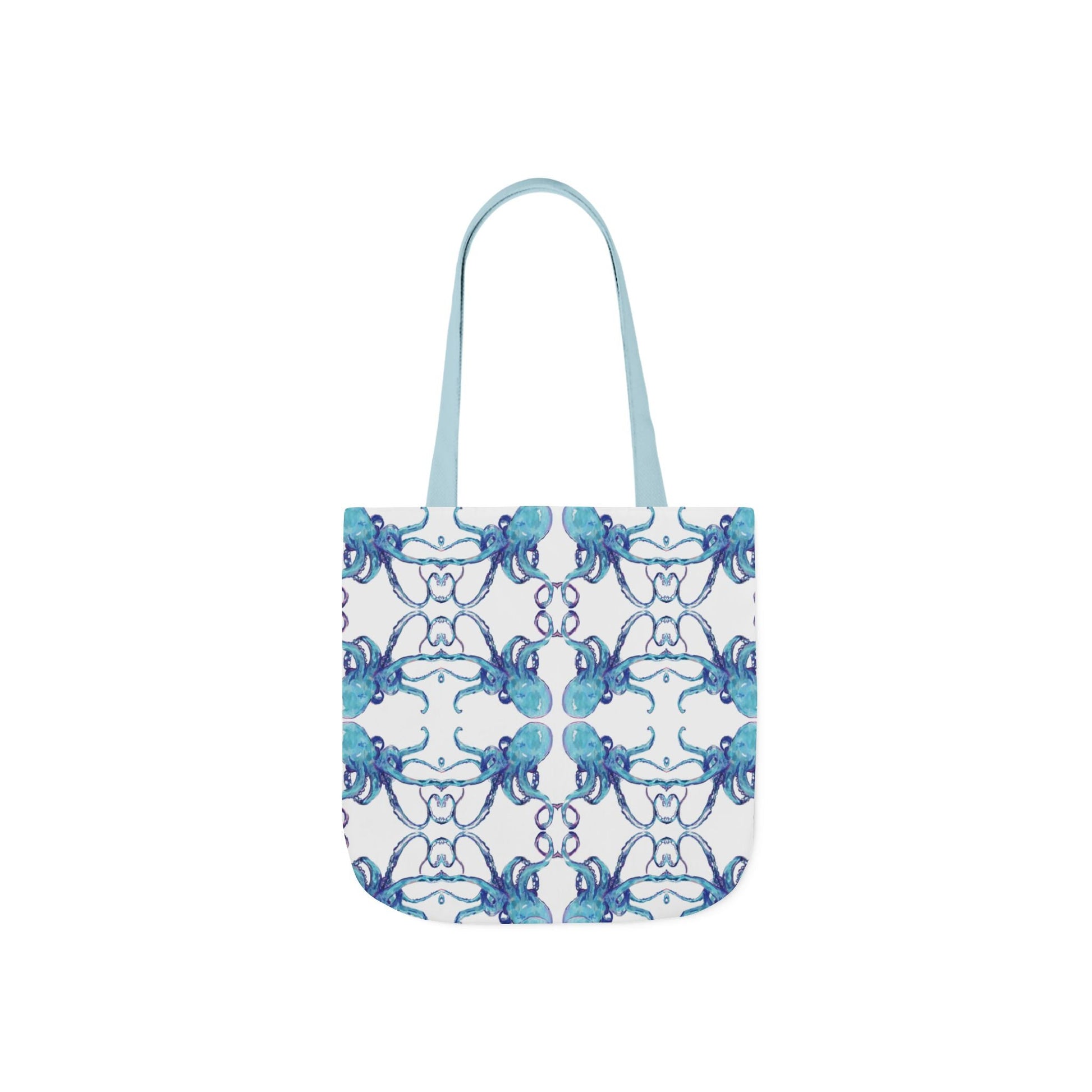 Blue Octopus Canvas Tote Bag with Color Straps, Eco - Friendly Tote - Blue Cava