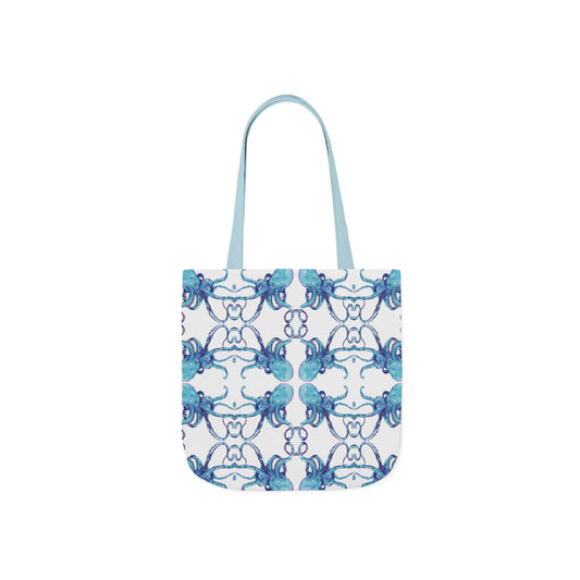 Blue Octopus Canvas Tote Bag with Color Straps, Eco - Friendly Tote - Blue Cava