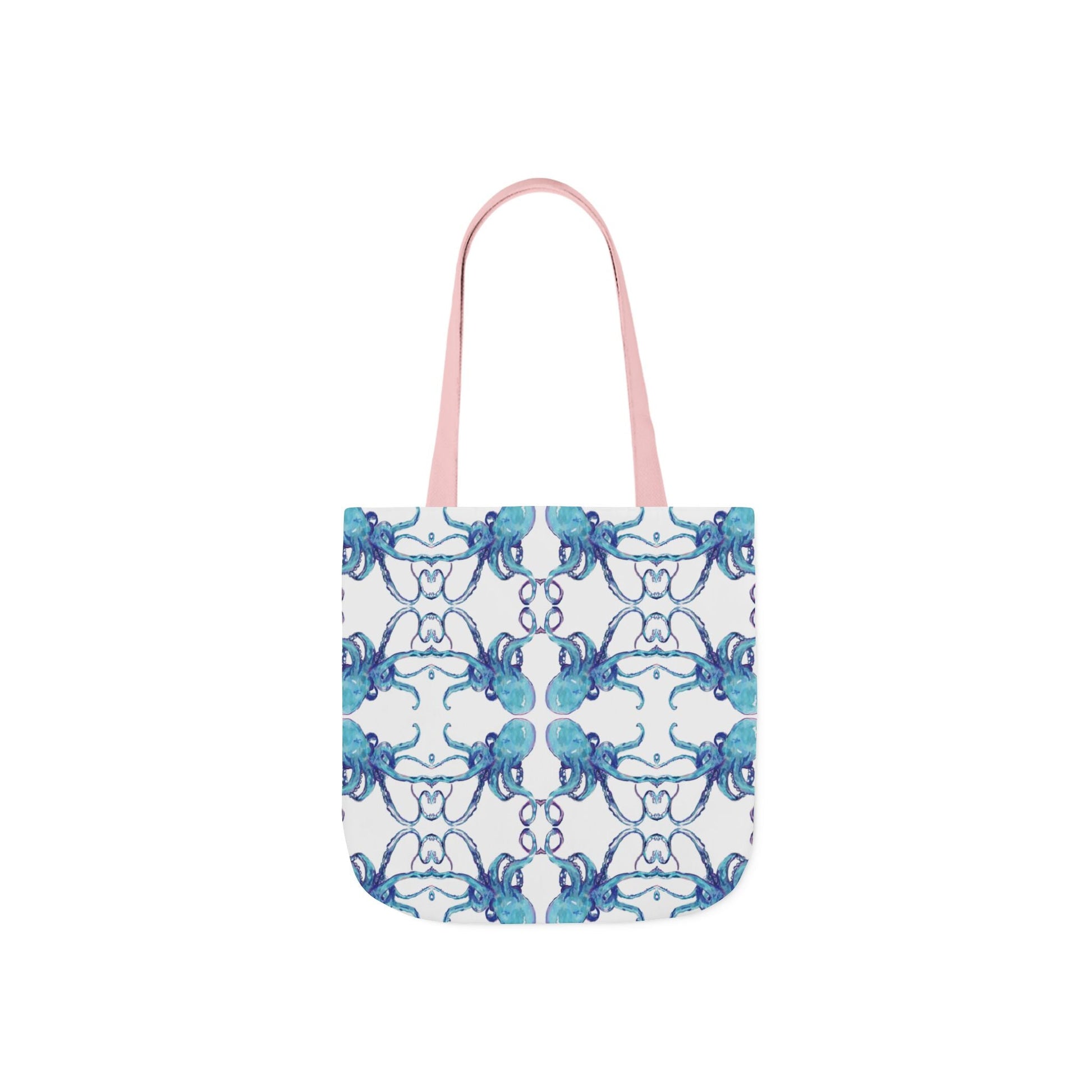 Blue Octopus Canvas Tote Bag with Color Straps, Eco - Friendly Tote - Blue Cava