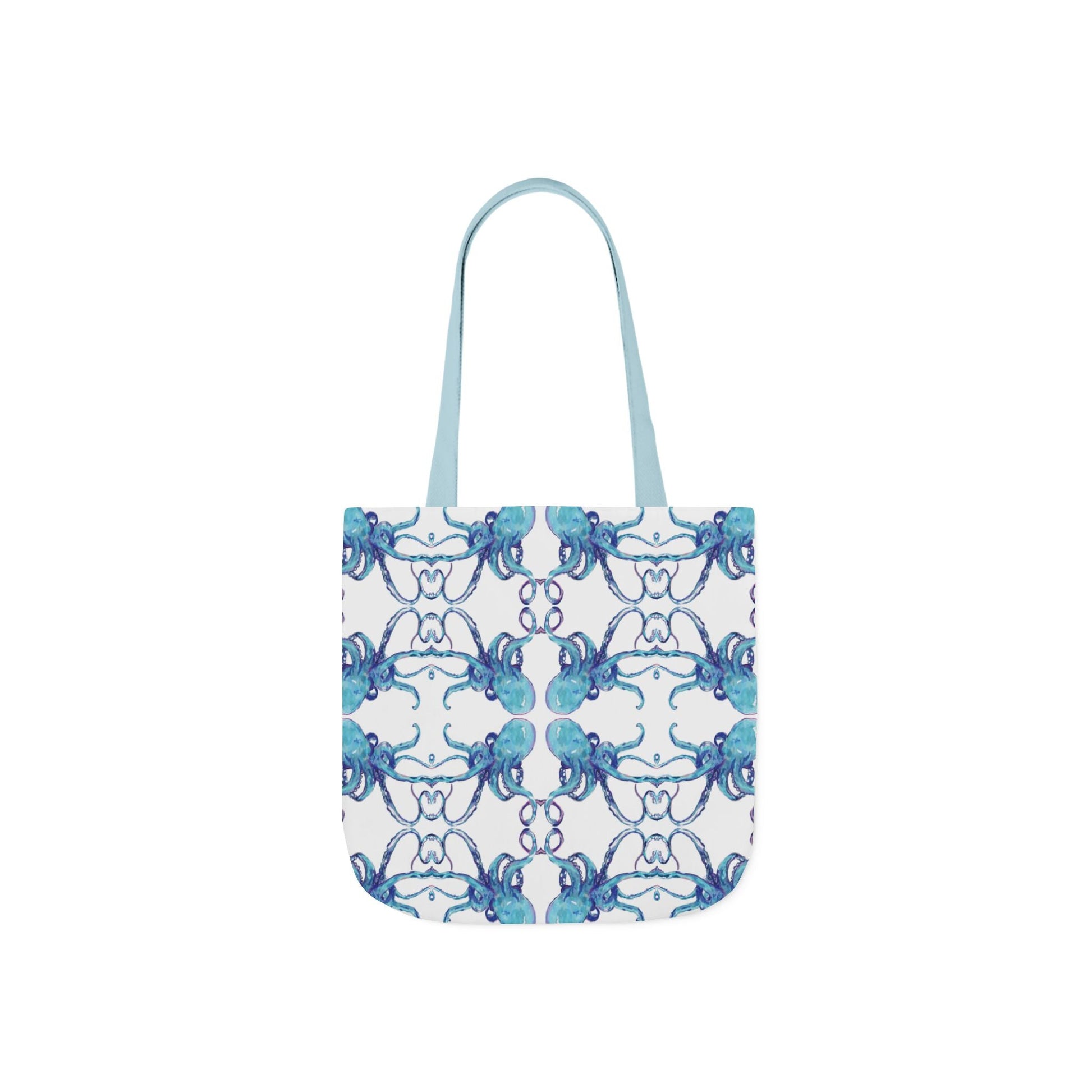 Blue Octopus Canvas Tote Bag with Color Straps, Eco - Friendly Tote - Blue Cava