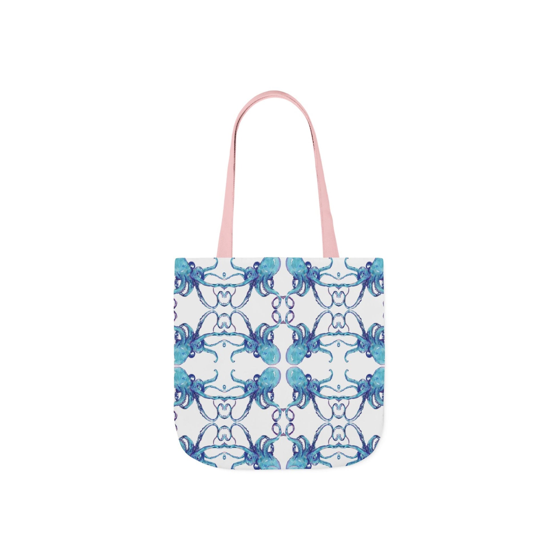Blue Octopus Canvas Tote Bag with Color Straps, Eco - Friendly Tote - Blue Cava