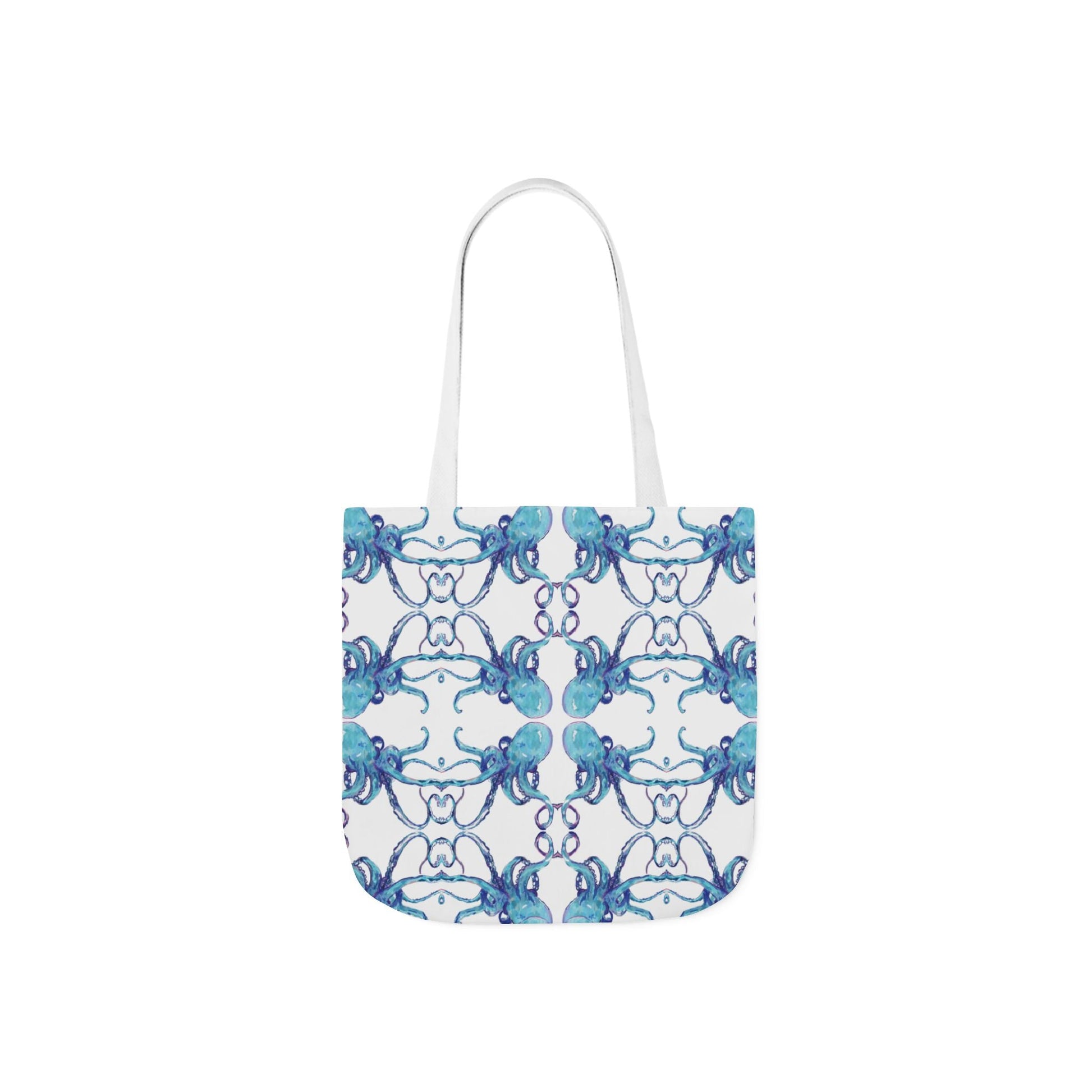 Blue Octopus Canvas Tote Bag with Color Straps, Eco - Friendly Tote - Blue Cava