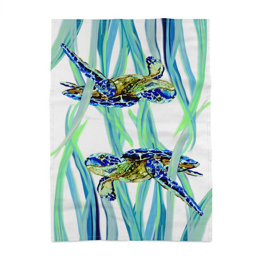 Blue Sea Turtle Linen Towel - Blue Cava