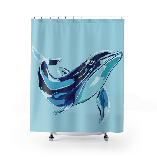 Blue Whale - Coastal Shower Curtain - Blue Cava