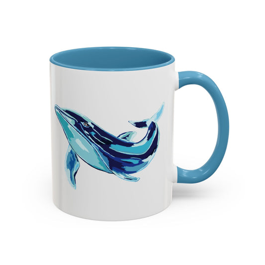 Blue Whale Ocean Life Two Tone Ceramic Coffee Mug - 11 oz & 15 oz - Blue Cava