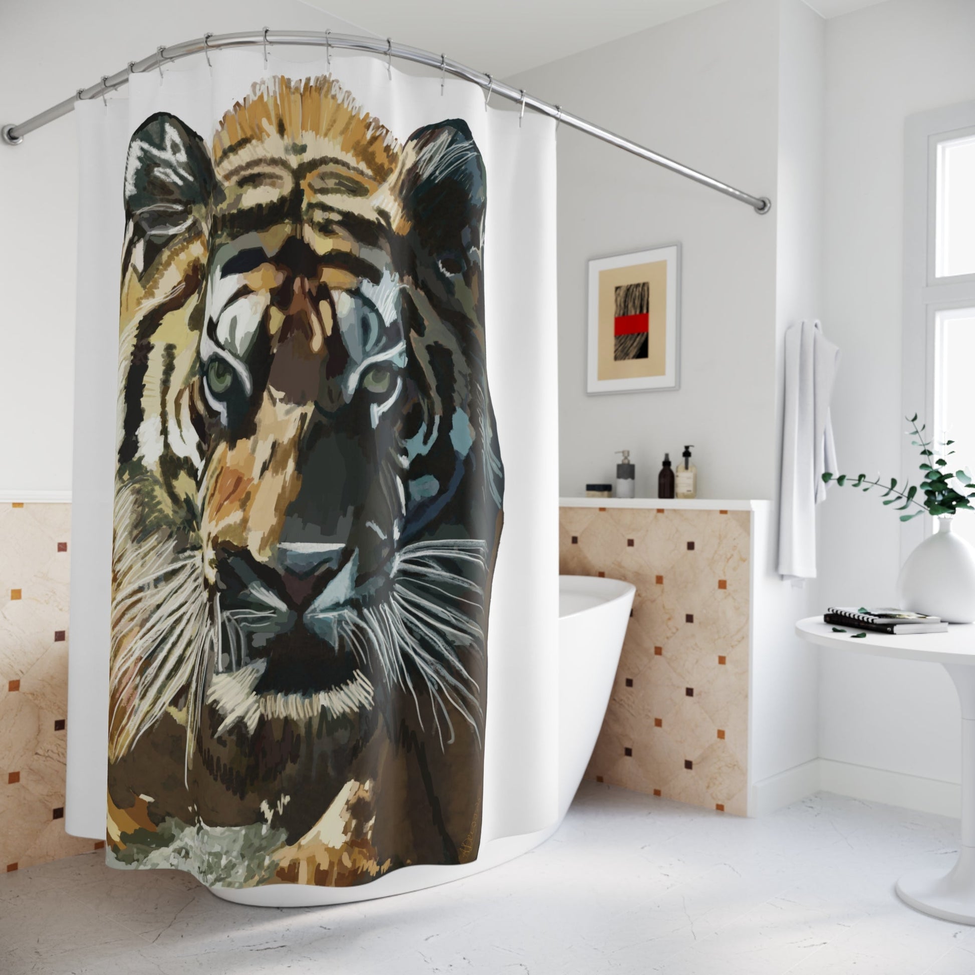 Bold Tiger Shower Curtain – Wild Animal Decor for Nature Lovers - Blue Cava