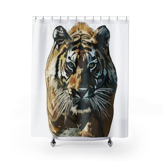 Bold Tiger Shower Curtain – Wild Animal Decor for Nature Lovers - Blue Cava