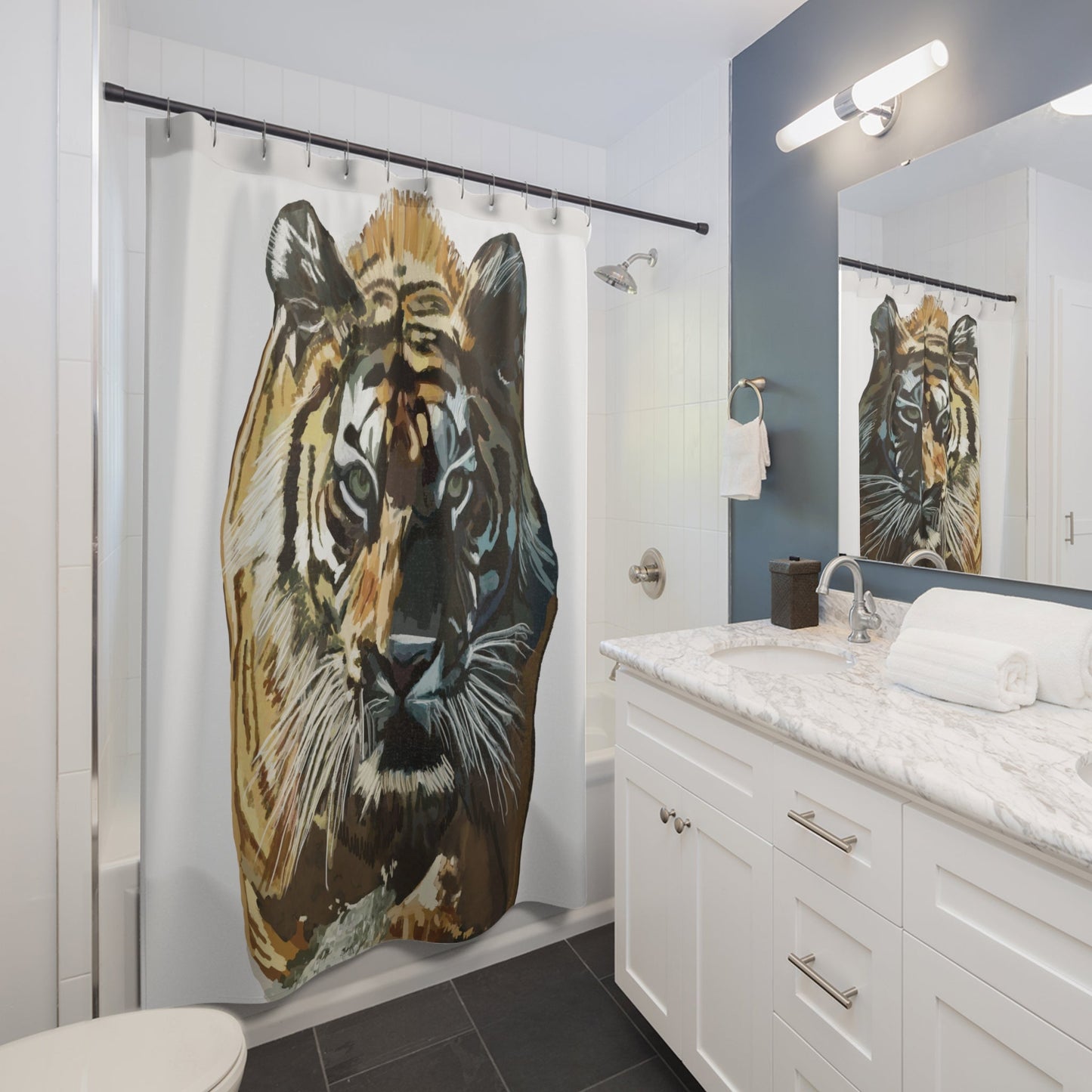Bold Tiger Shower Curtain – Wild Animal Decor for Nature Lovers - Blue Cava
