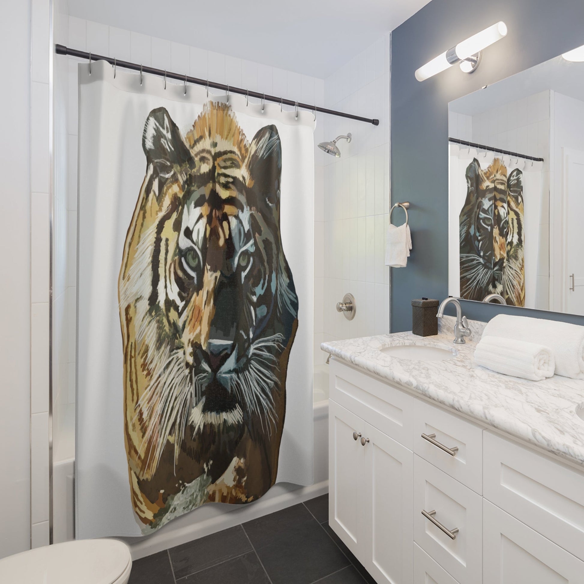 Bold Tiger Shower Curtain – Wild Animal Decor for Nature Lovers - Blue Cava