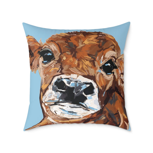 Brown Cow Farmhouse Square Poly Canvas Throw Pillows - Blue Cava