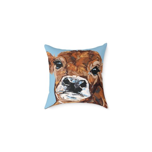Brown Cow Farmhouse Square Poly Canvas Throw Pillows - Blue Cava