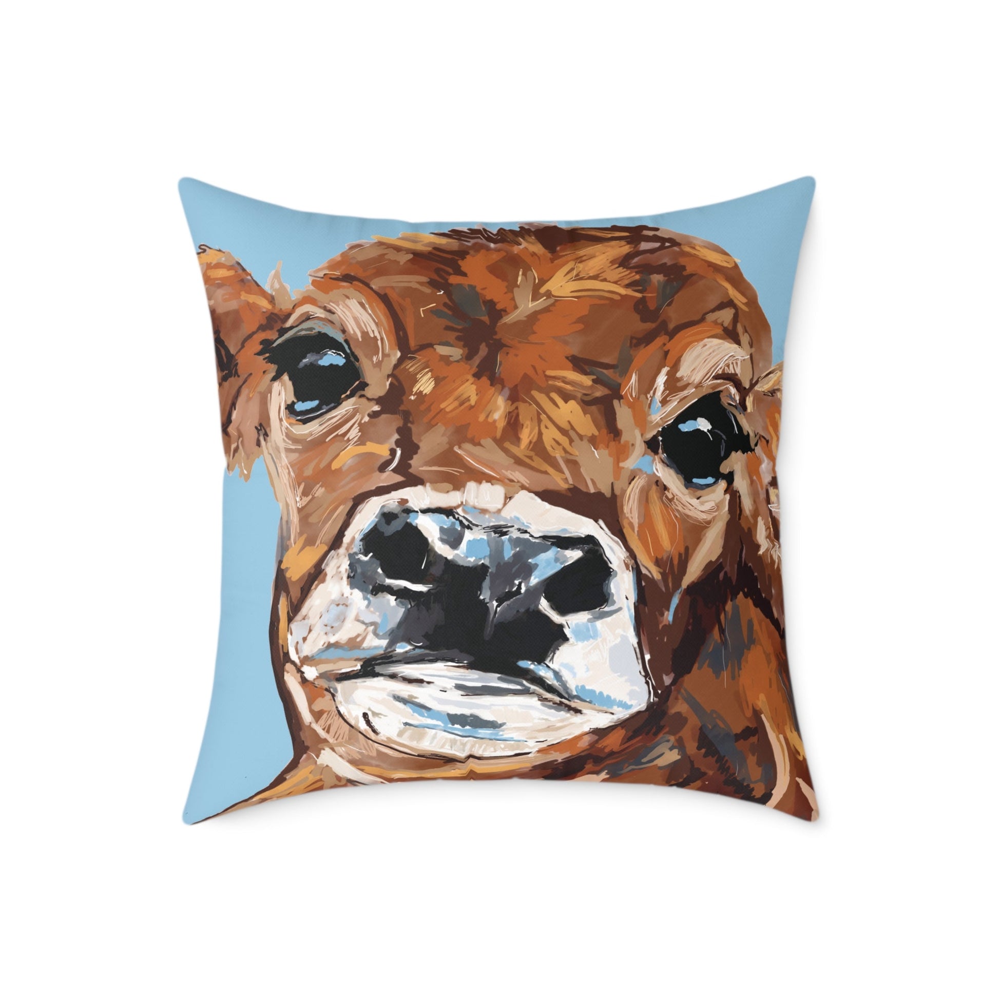 Brown Cow Farmhouse Square Poly Canvas Throw Pillows - Blue Cava