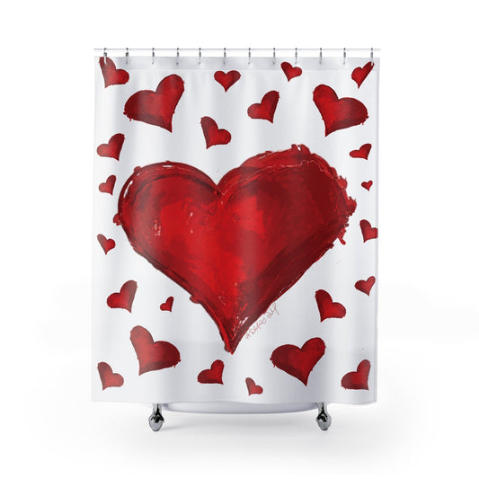 Bursting Heart Shower Curtain – Perfect for Valentine's Day and Love - filled Bathrooms - Blue Cava