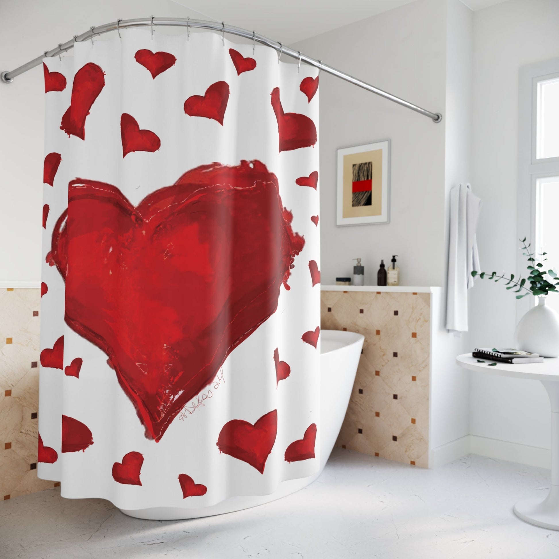 Bursting Heart Shower Curtain – Perfect for Valentine's Day and Love - filled Bathrooms - Blue Cava
