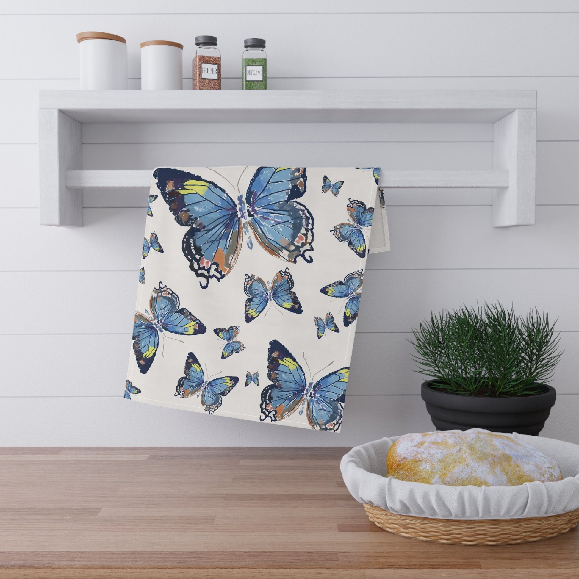 Butterflies Kitchen Tea Towels - Blue Cava