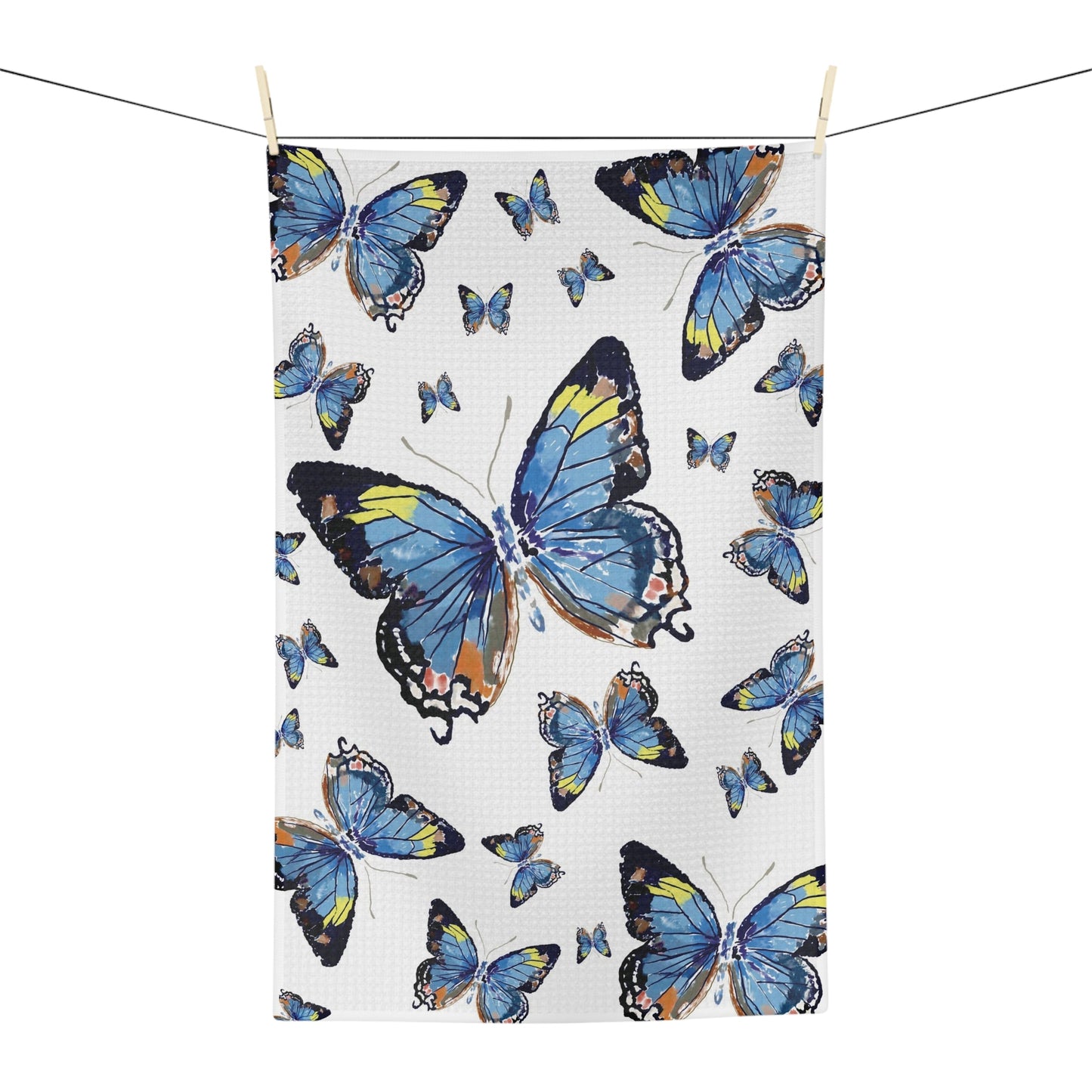 Butterflies Microfiber Waffle Towel - Blue Cava