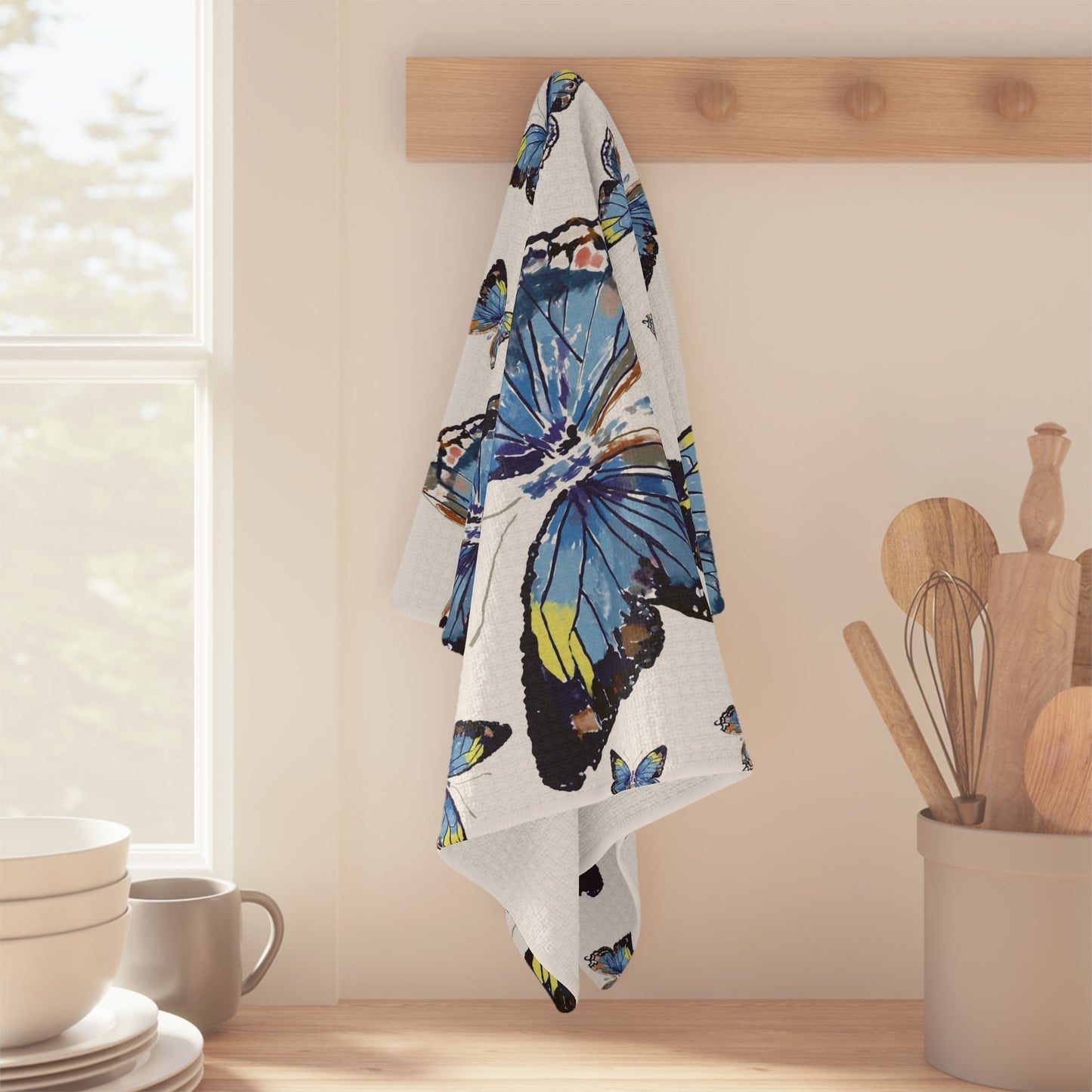 Butterflies Microfiber Waffle Towel - Blue Cava