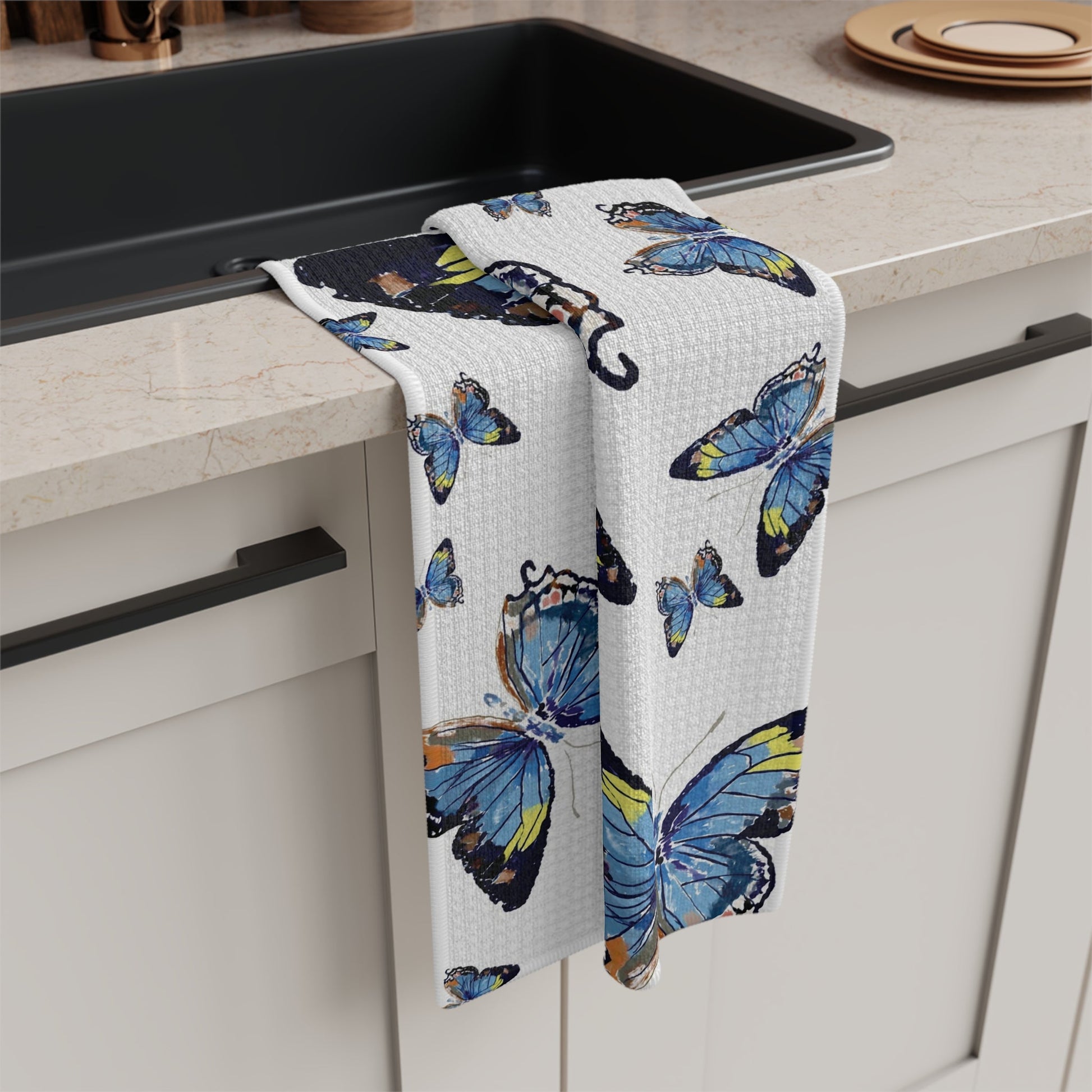 Butterflies Microfiber Waffle Towel - Blue Cava