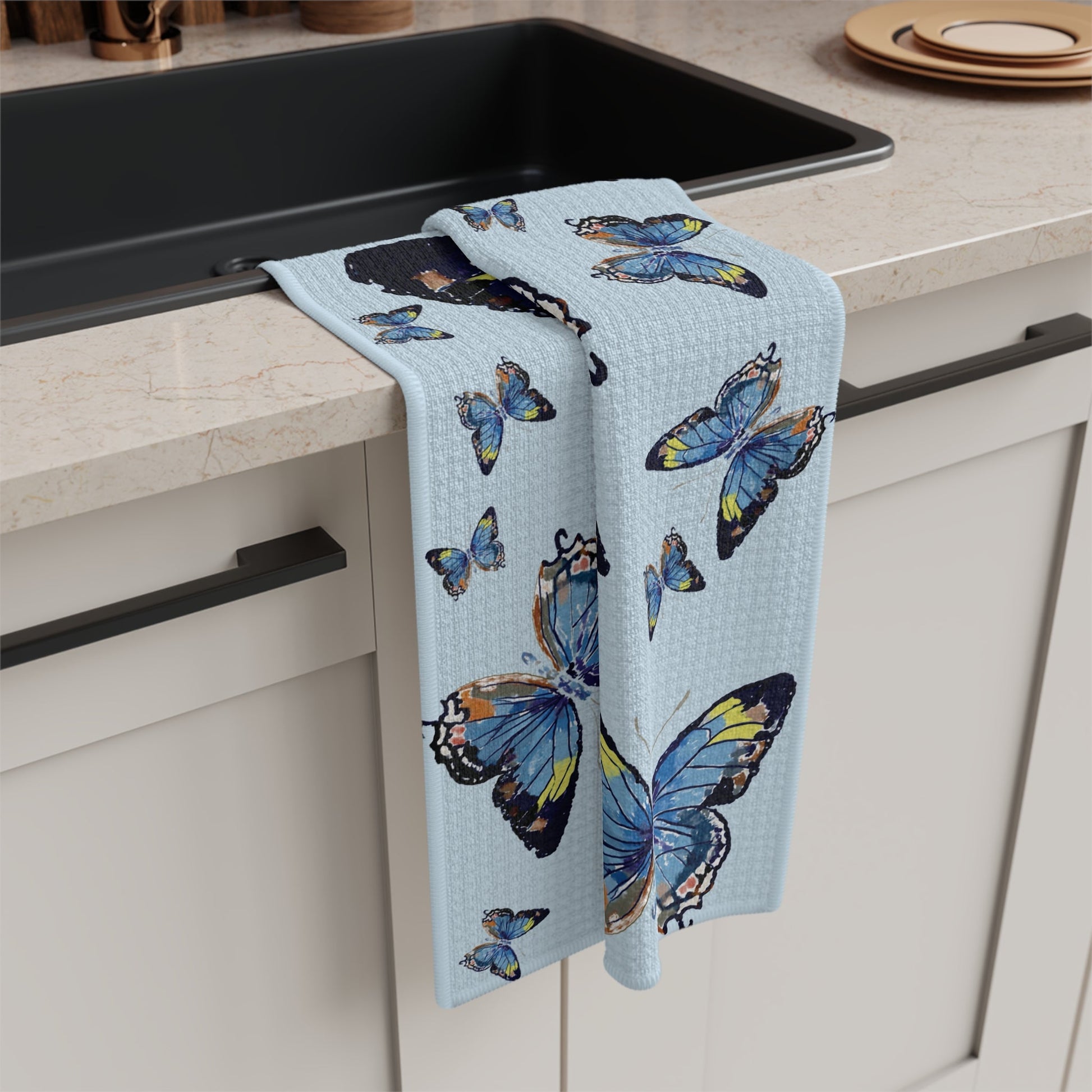 Butterfly Microfiber Waffle Towel - Blue Cava