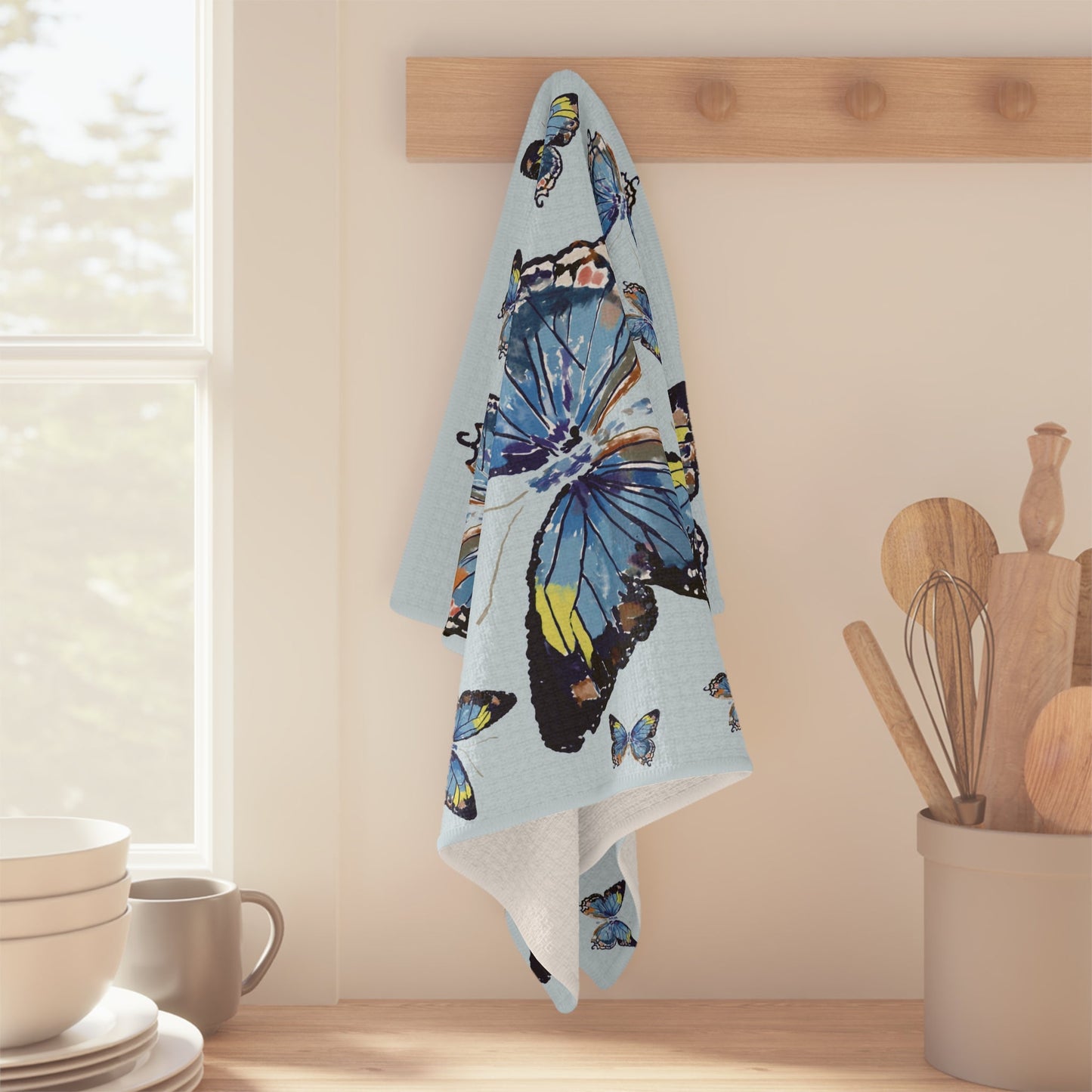 Butterfly Microfiber Waffle Towel - Blue Cava