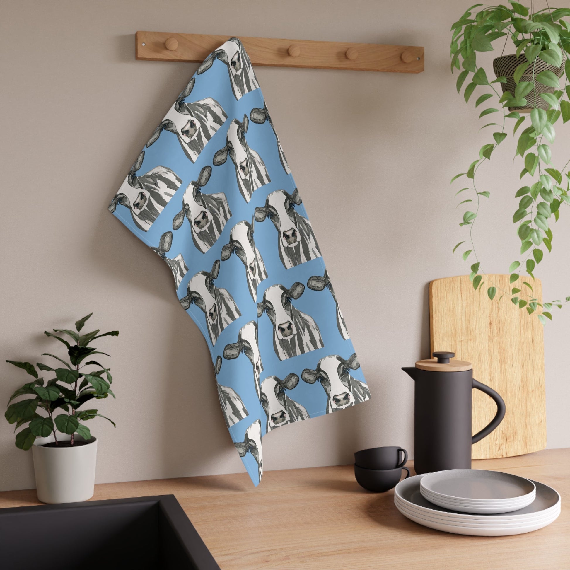 Charming Cow Kitchen Tea Towels | Farmhouse Decor - Blue Cava