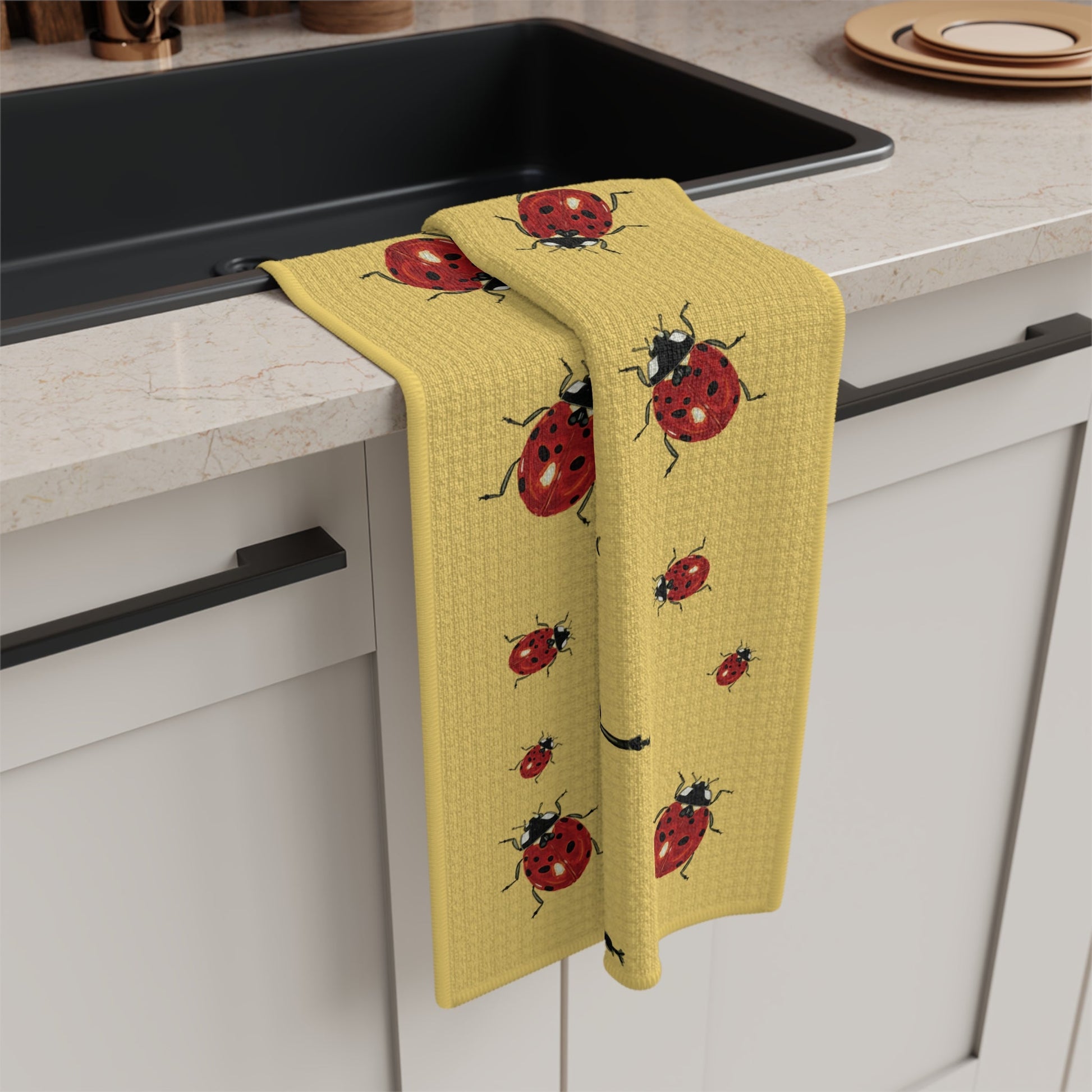 Cheerful Ladybug Microfiber Waffle Towel - Blue Cava