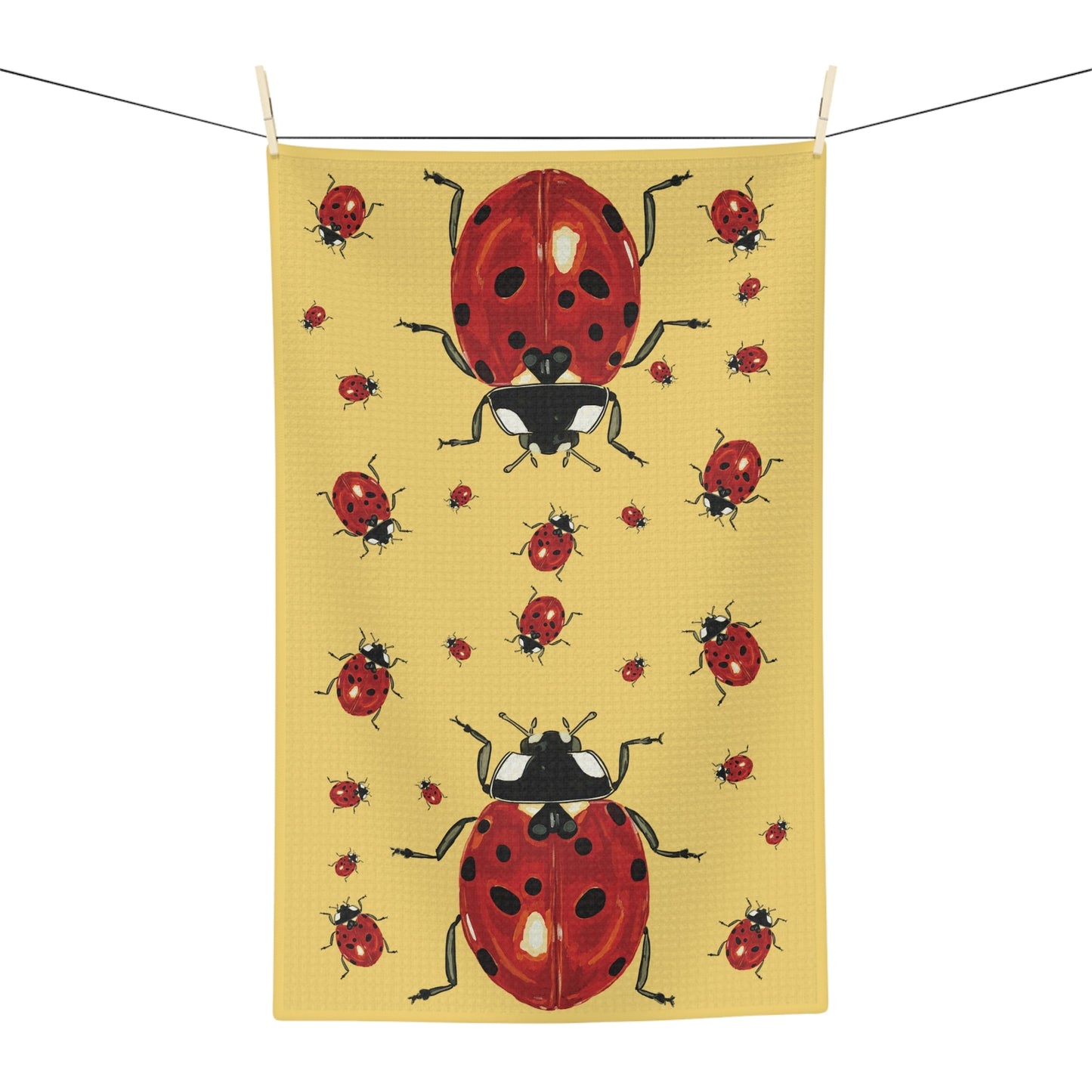 Cheerful Ladybug Microfiber Waffle Towel - Blue Cava