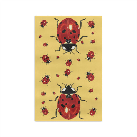Cheerful Ladybug Microfiber Waffle Towel - Blue Cava