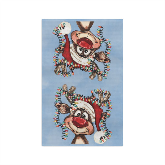 Cheerful Reindeer Microfiber Waffle Kitchen Towel - Blue Cava