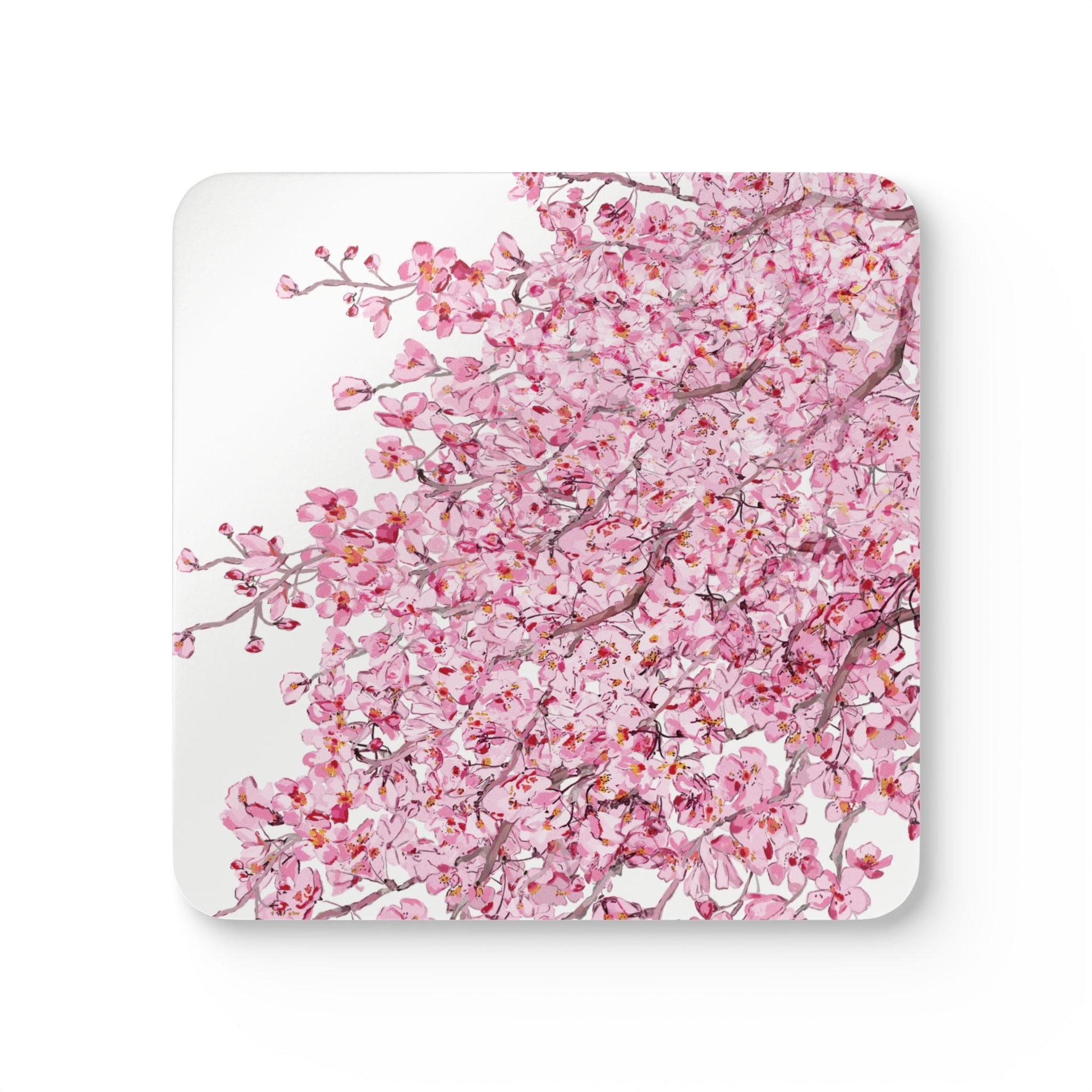 Cherry Blossom Cork Coaster Set - Elegant Drinkware Protection - Blue Cava