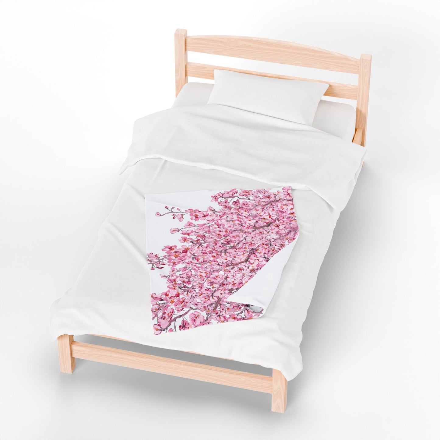 Cherry Blossom Velvet Plush Blankets - Cozy and Elegant Floral Throw - Blue Cava