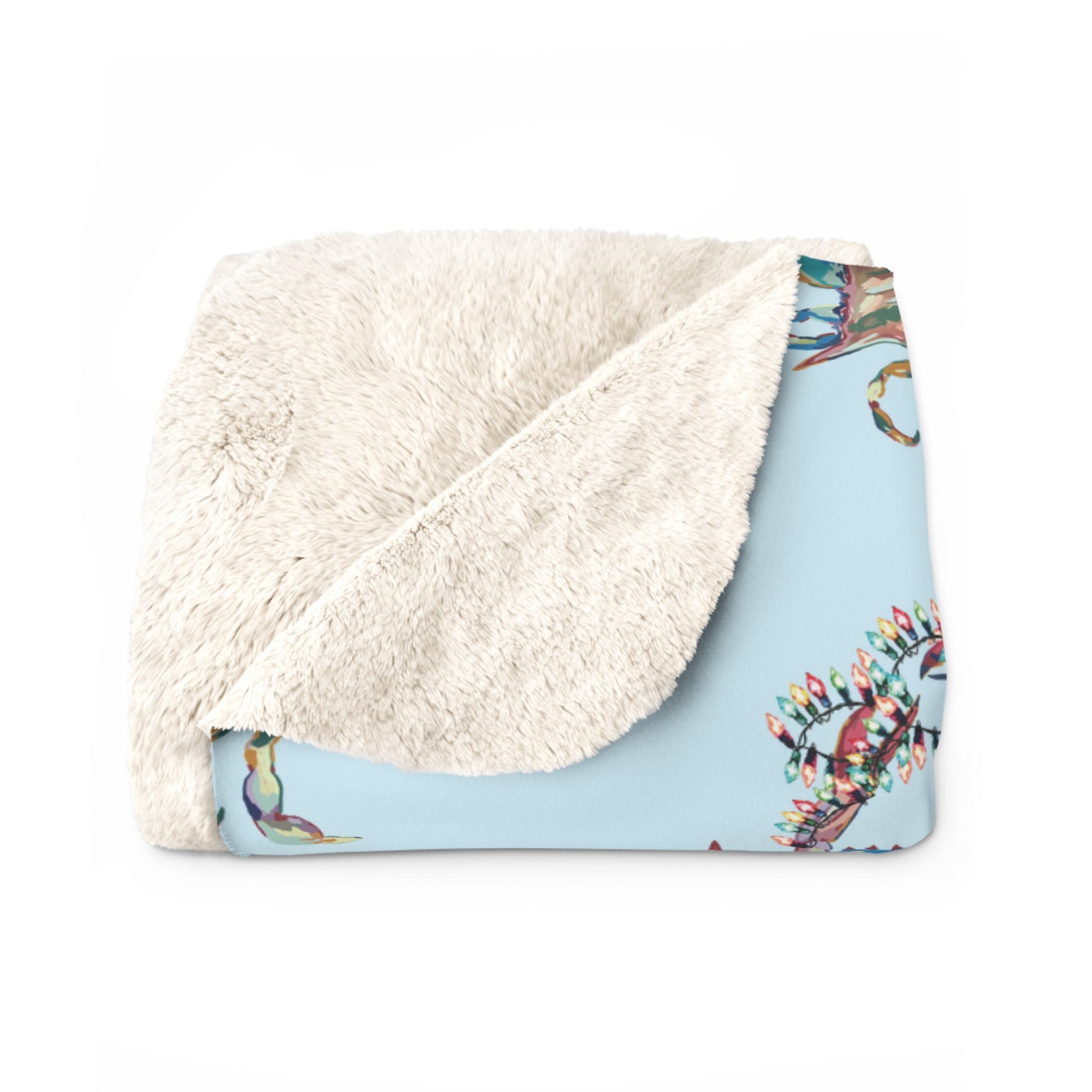 Christmas Crab Sherpa Fleece Blanket, Soft Throw for Home Decor, Nautical Gifts - Blue Cava
